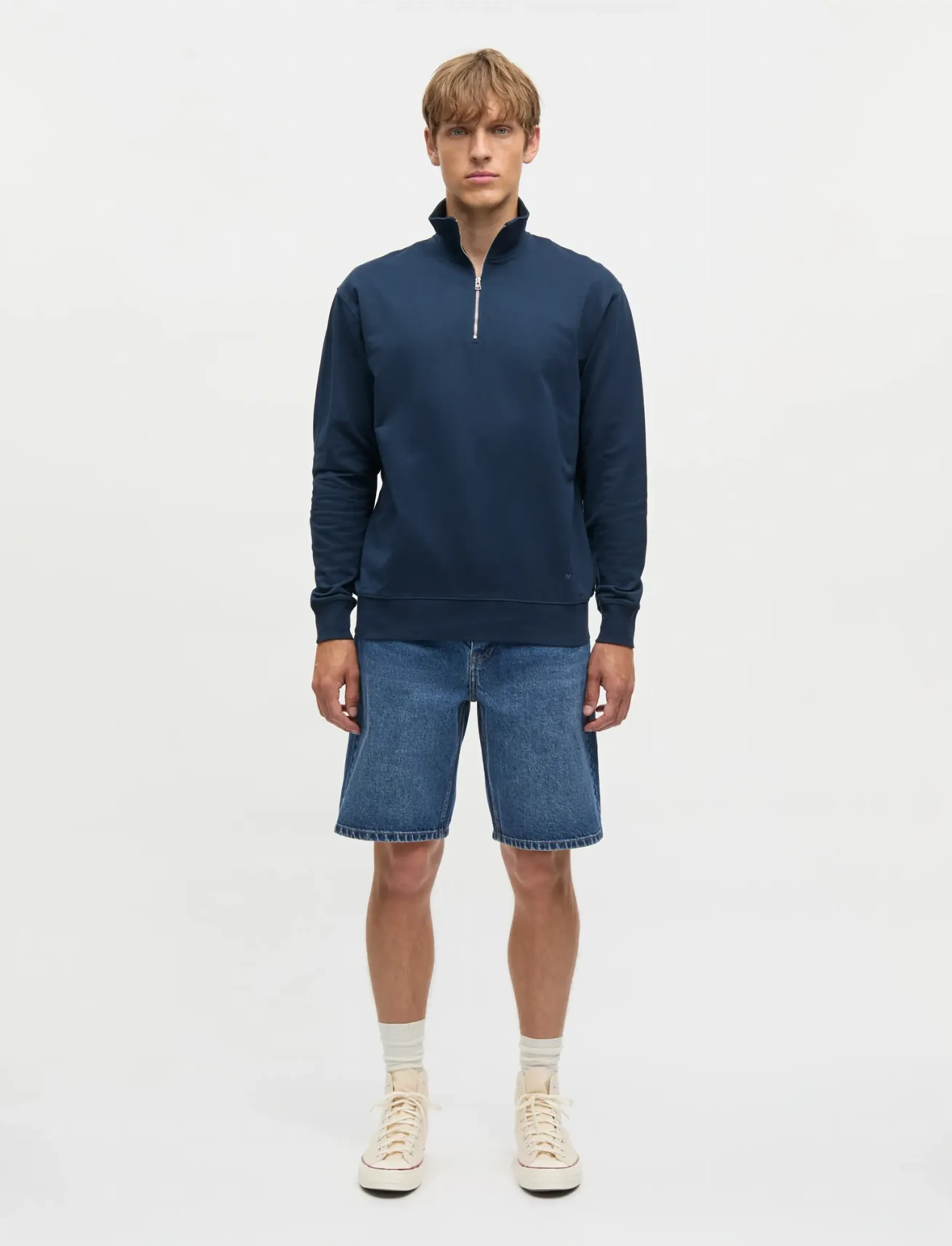 Mads Nørgaard Light Terry Hans Half zip Sweat - Säsongens färger - SKY CAPTAIN / navy