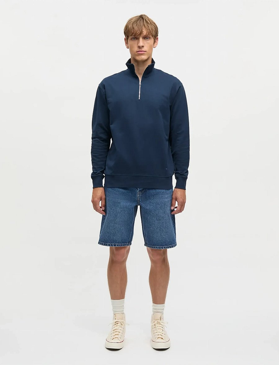 Mads Nørgaard - Light Terry Hans Half zip Sweat - pullover mit halbem reißverschluss - sky captain - 0