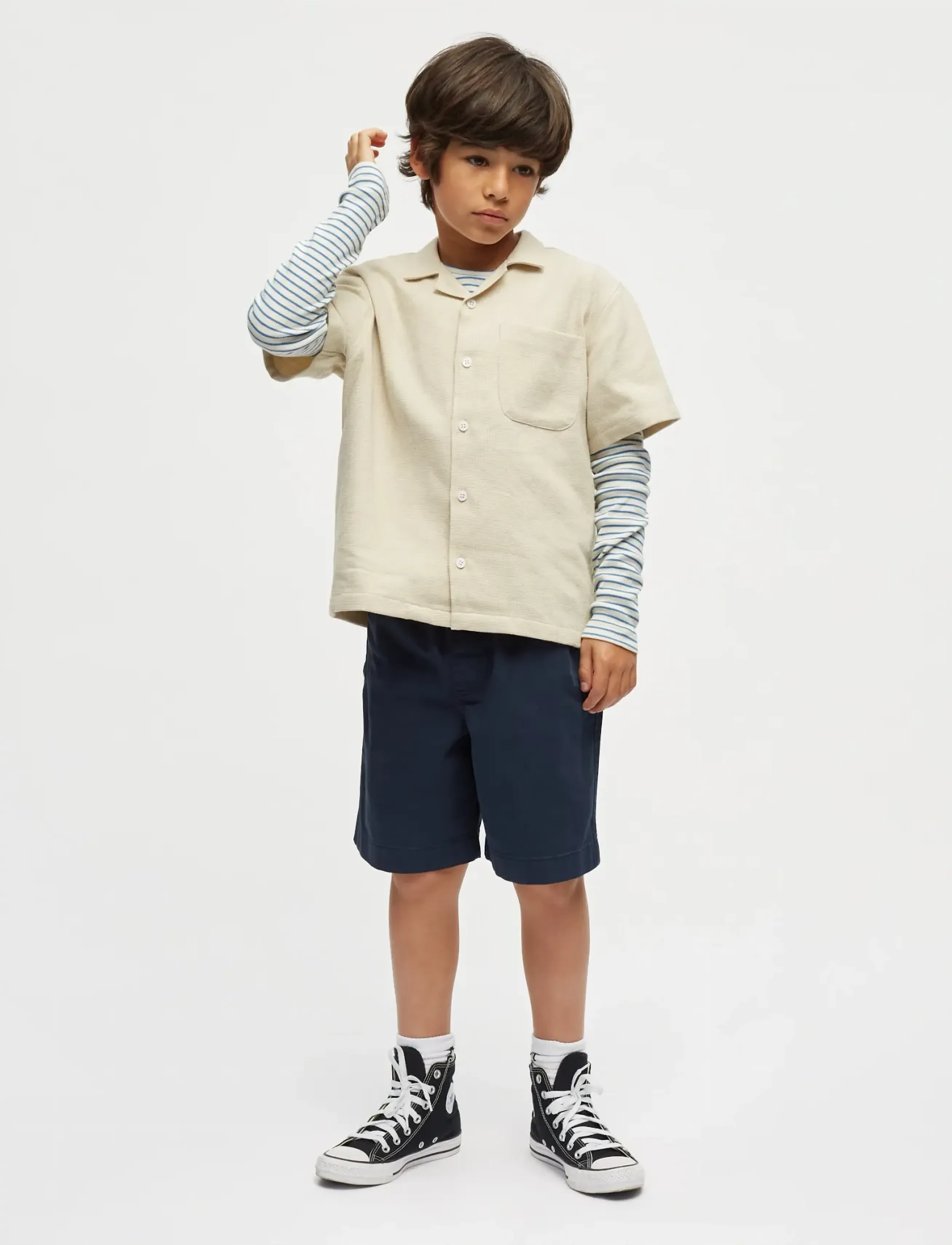 Mads Nørgaard Texture Kenni Shirt, 152, Shirts, Creme - Short-sleeved Kinder