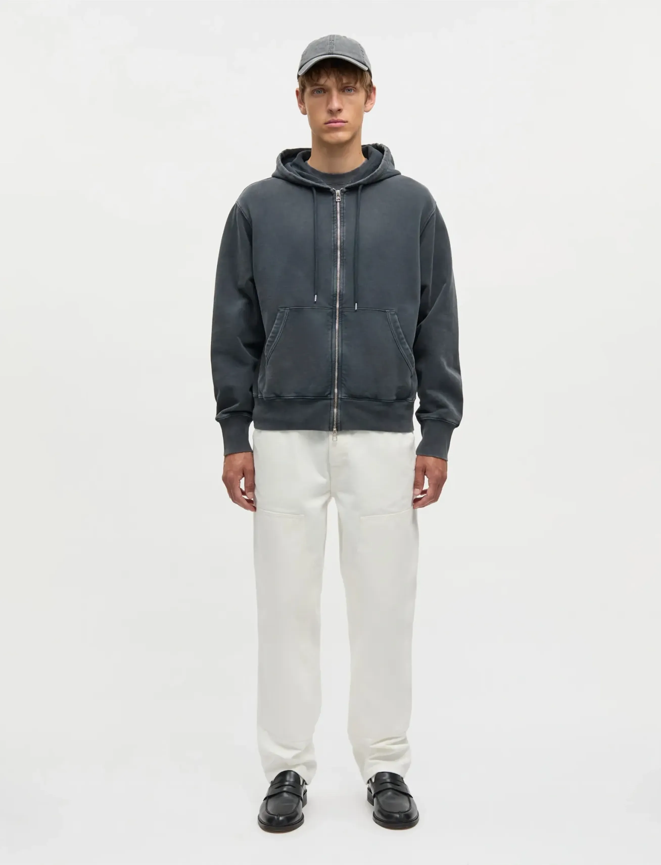 Mads Nørgaard Compact Cotton Zip Hoody - Sweatshirts - BLACK / grey