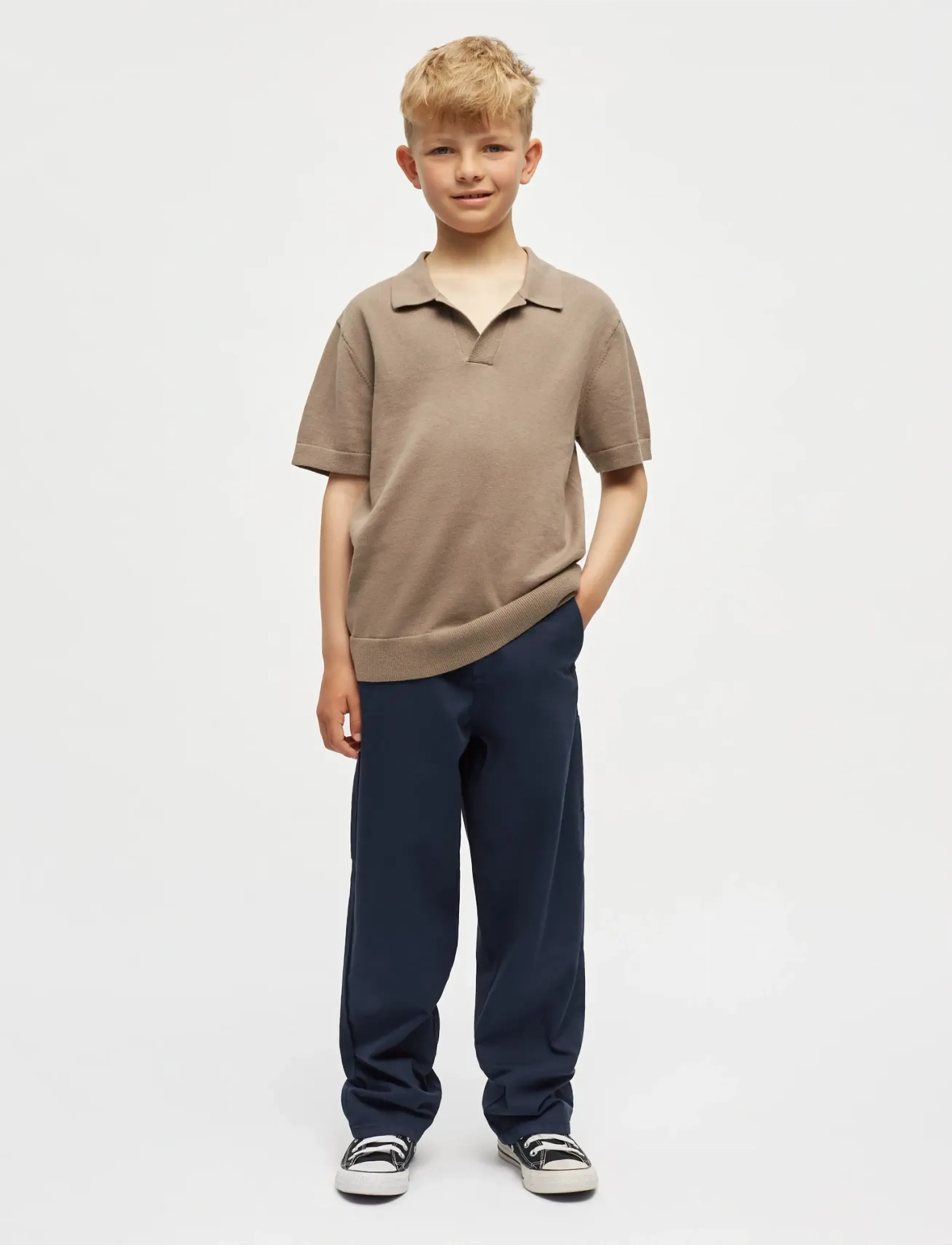 Mads Nørgaard Cotton Knit Pelle Polo Tee, 164, Polos, Braun - Short-sleeved, Kinder