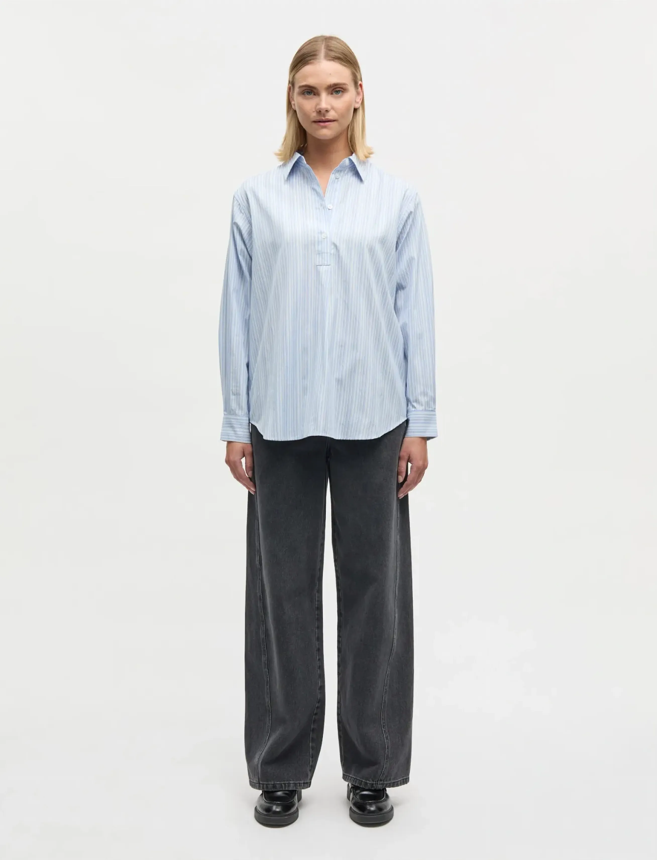 Mads Nørgaard Mia Poplin Shelby Shirt - Blouses & Overhemden - PINSTRIPE/PROVENCE / blue