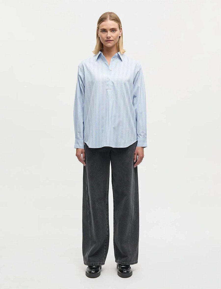 Mads Nørgaard - Mia Poplin Shelby Shirt - chemises à manches longues - pinstripe/provence - 0