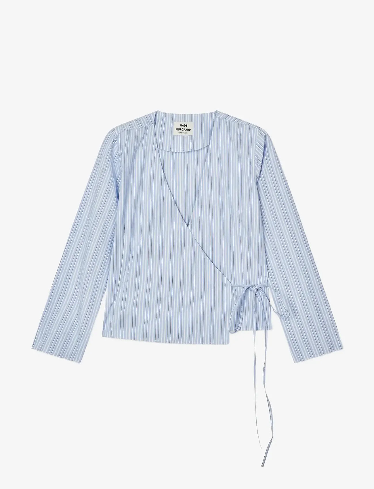Mads Nørgaard - Mia Poplin Pam Wrap Top - langærmede toppe - pinstripe/provence - 1