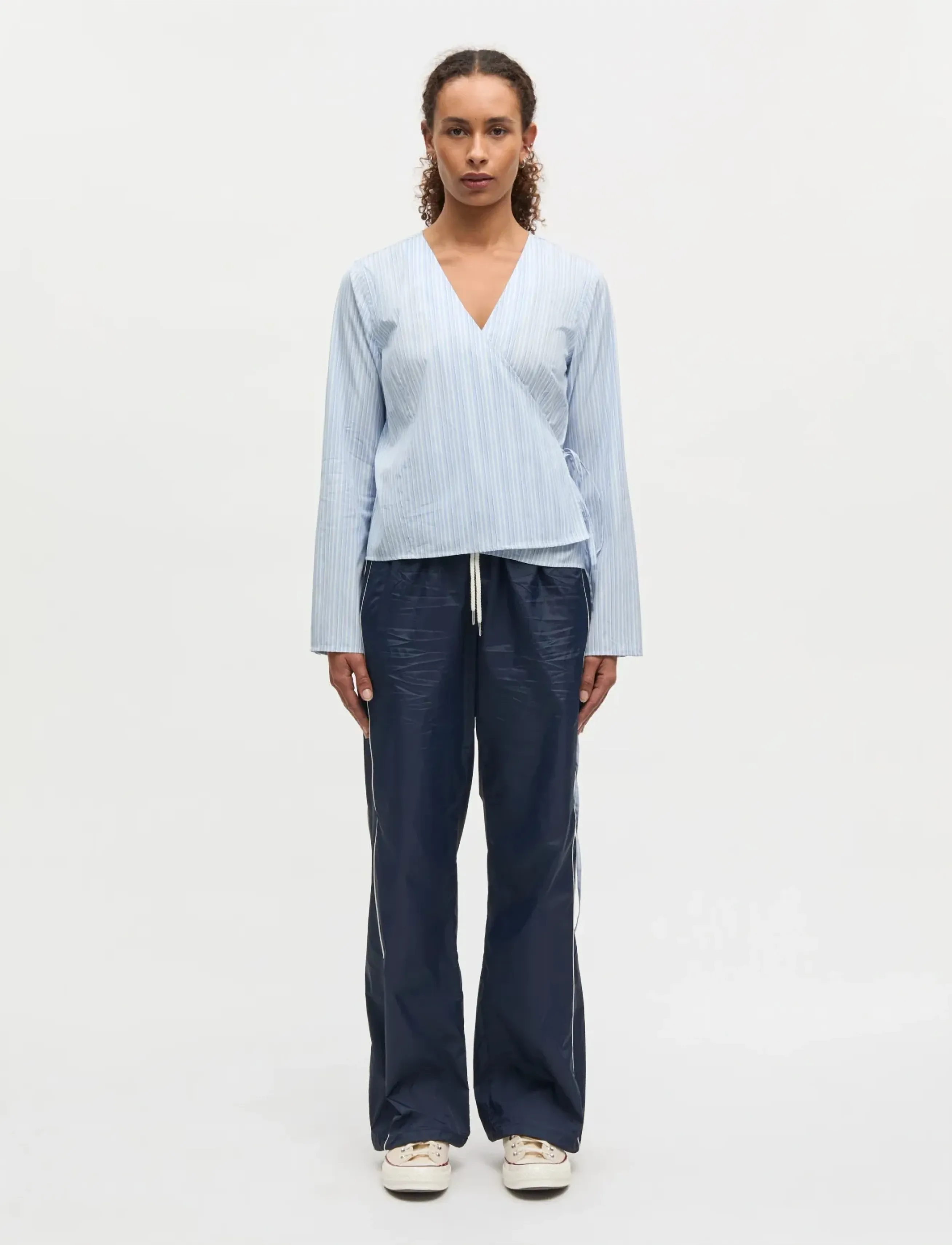 Mads Nørgaard Mia Poplin Pam Wrap Top - Langerma toppar - PINSTRIPE/PROVENCE / blue