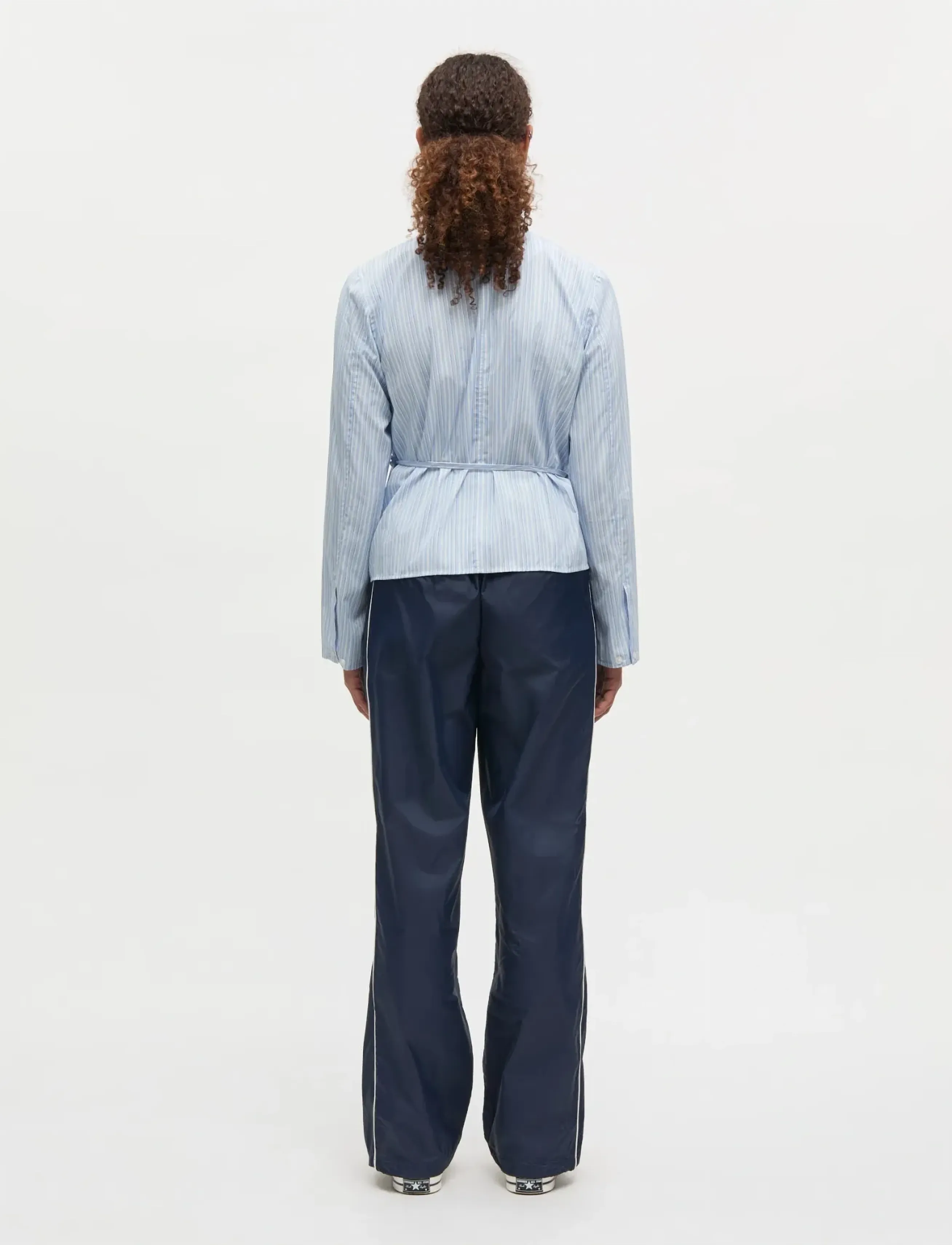 Mads Nørgaard - Mia Poplin Pam Wrap Top - long-sleeved tops - pinstripe/provence - 2