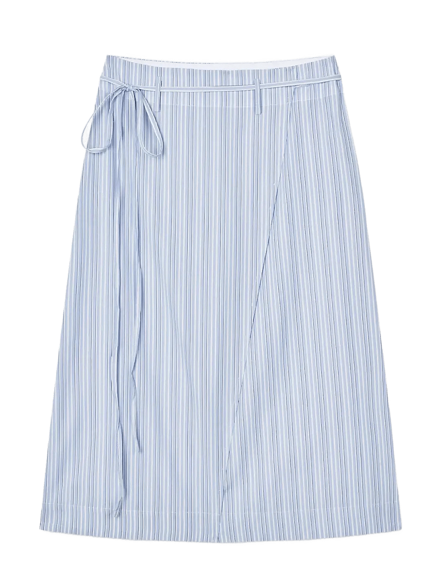 Mads Nørgaard - Mia Poplin Marty Wrap Skirt - slå-om-nederdele - pinstripe/provence - 1