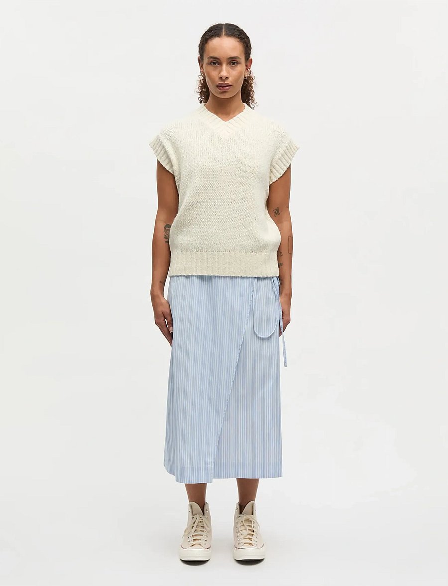 Mads Nørgaard - Mia Poplin Marty Wrap Skirt - slå-om-nederdele - pinstripe/provence - 0