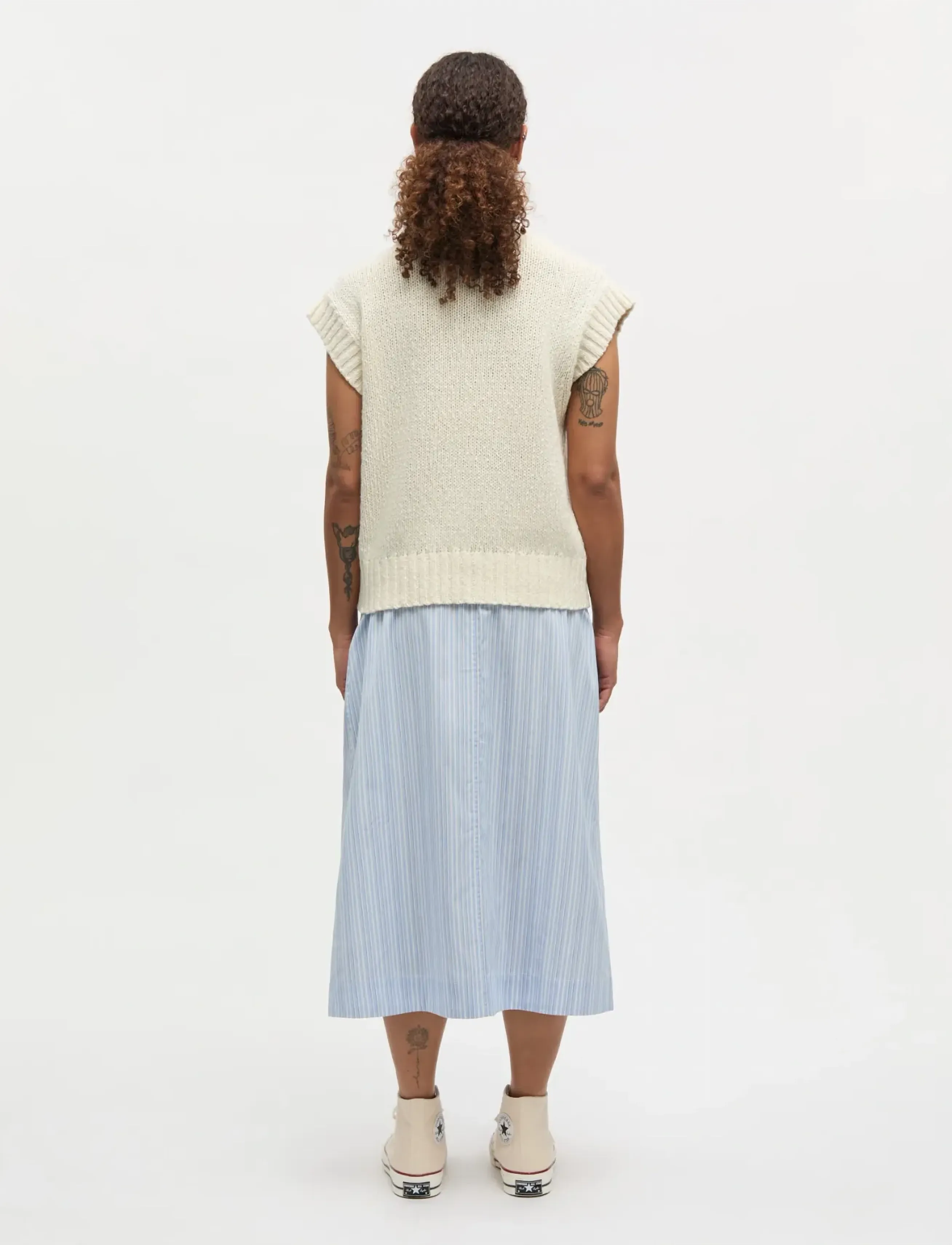 Mads Nørgaard - Mia Poplin Marty Wrap Skirt - slå-om-nederdele - pinstripe/provence - 2