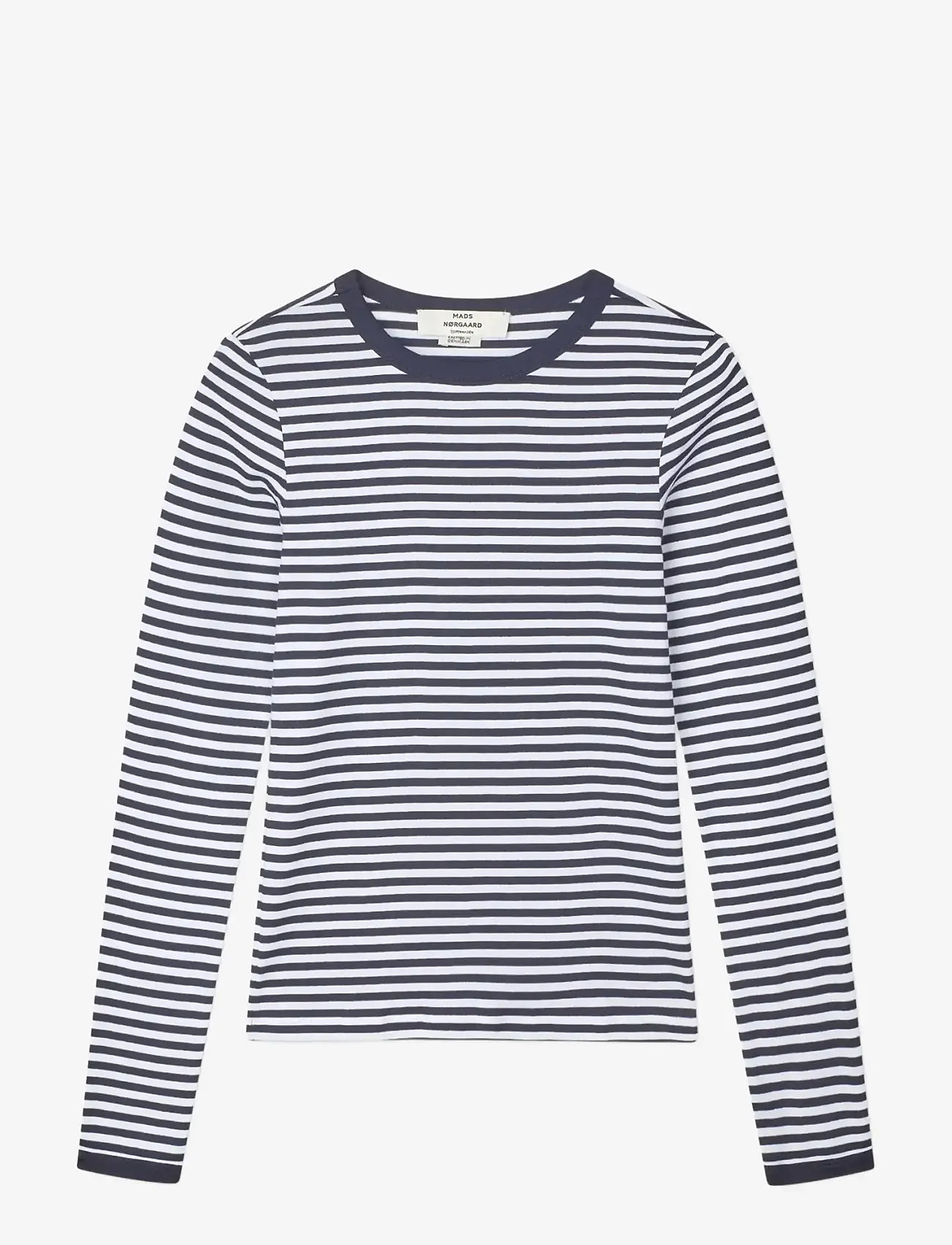 Mads Nørgaard - Grace Jersey Stripe Camille Tee LS - langærmede toppe - sky captain/white - 0