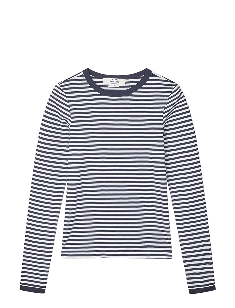 Mads Nørgaard - Grace Jersey Stripe Camille Tee LS - langärmlige tops - sky captain/white - 0