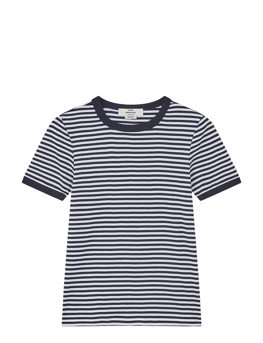 Mads Nørgaard - Grace Jersey Stripe June Tee - t-shirts - sky captain/white - 0