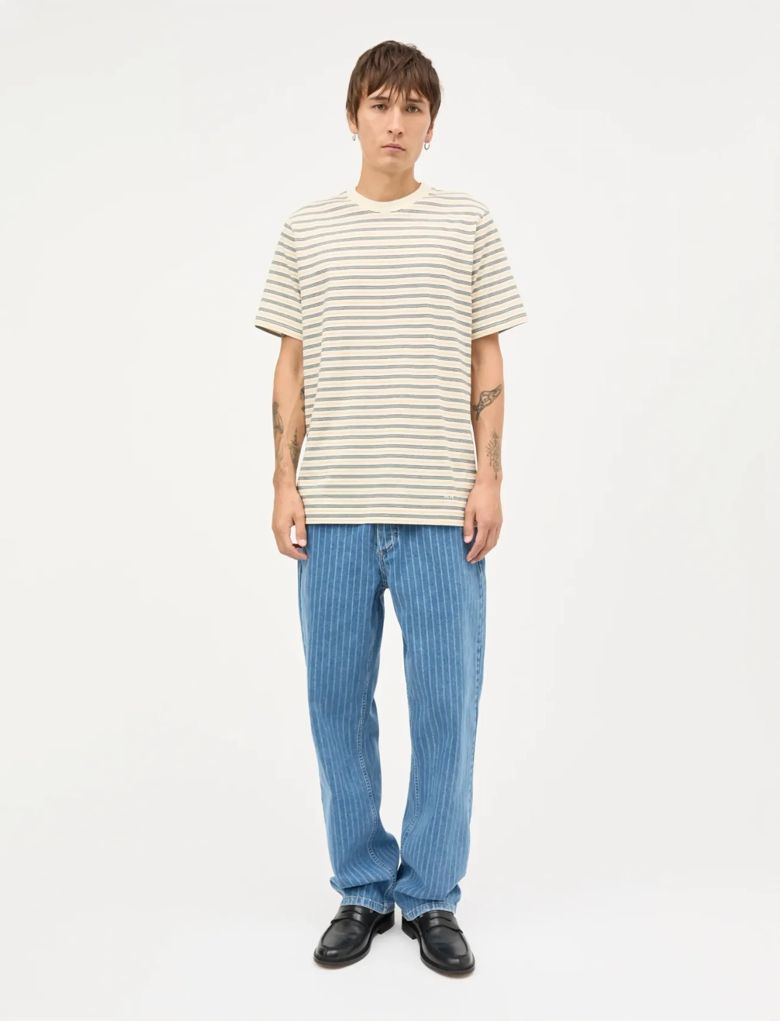 Mads Nørgaard Cotton Jersey Stripe Frode Tee - Kortærmede T-shirts - VANILLA ICE/SKY CAPTAIN/ZINNIA / cream