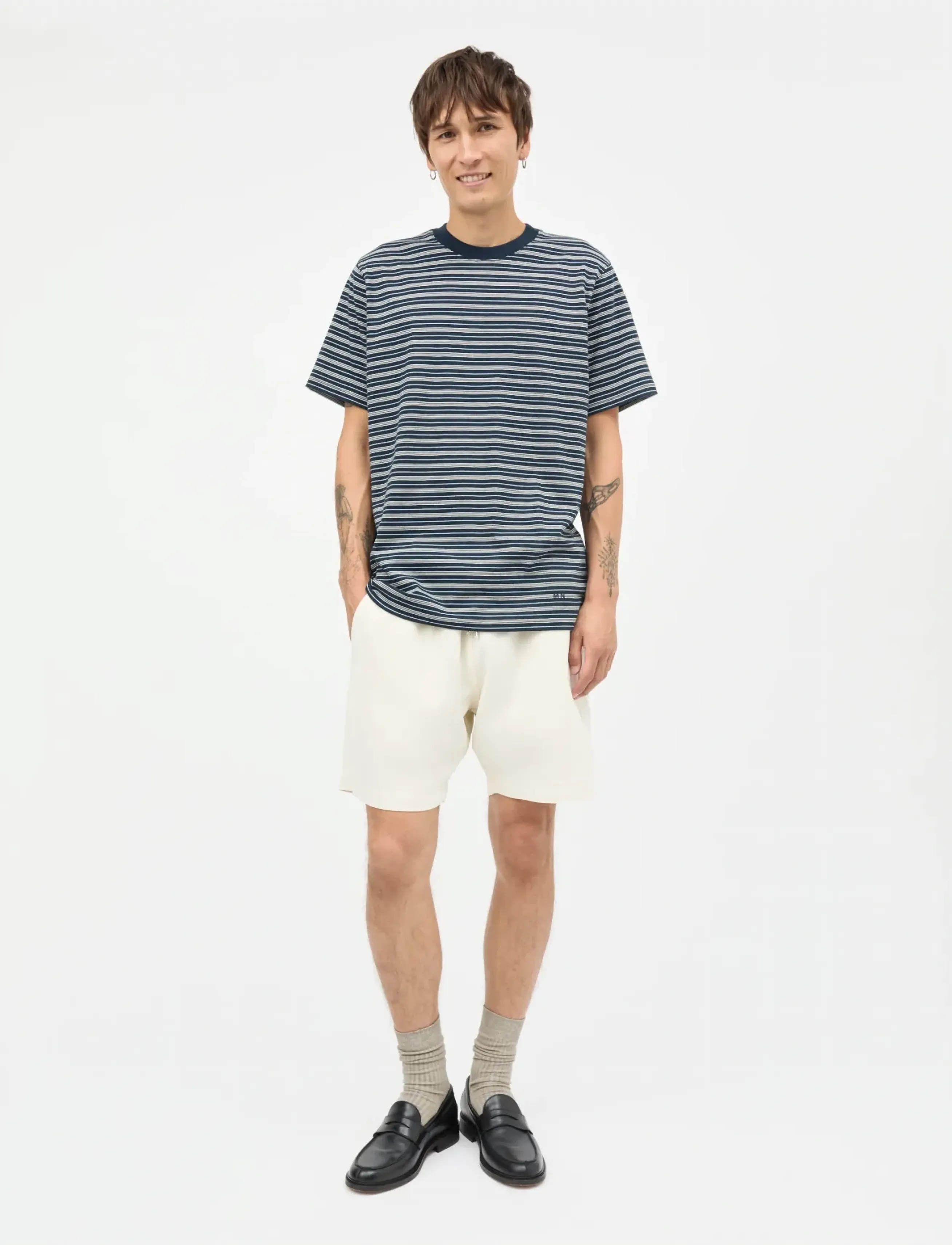 Mads Nørgaard Cotton Jersey Stripe Frode Tee - Kortærmede T-shirts - SKY CAPTAIN/VANILLA ICE/CASHME / navy