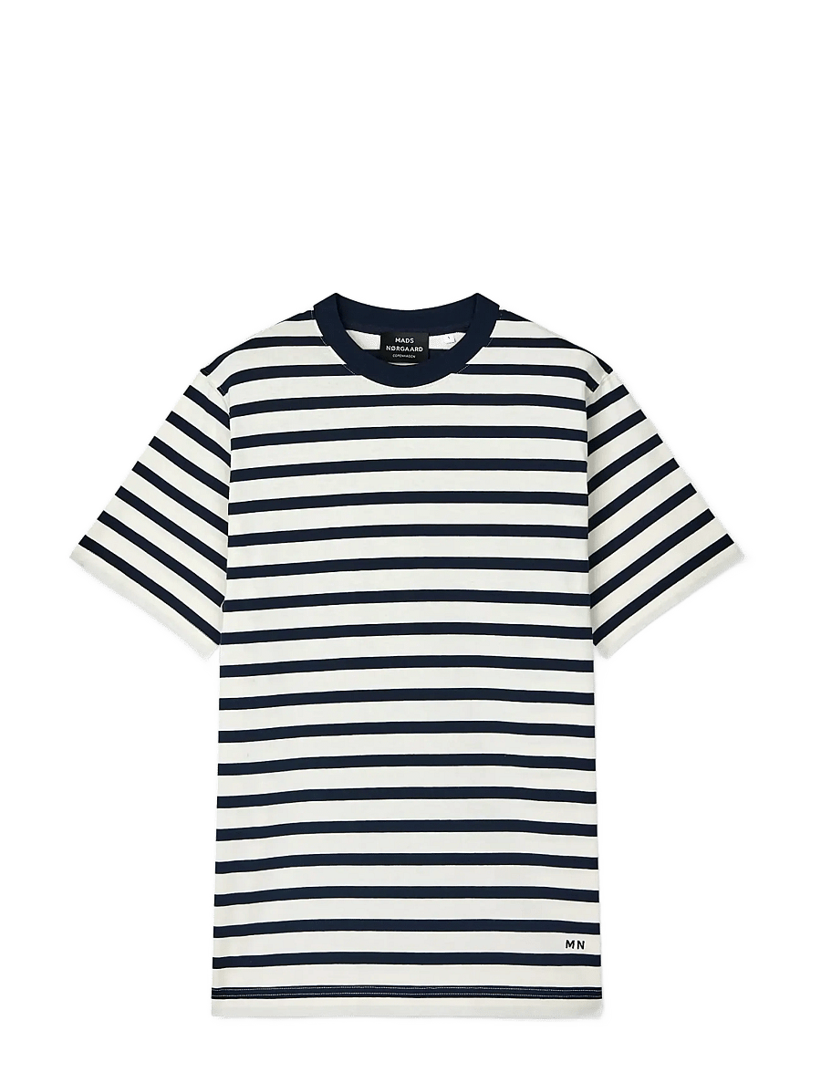 Mads Nørgaard - Cotton Jersey Stripe Frode Tee - lühikeste varrukatega t-särgid - vanilla ice/sky captain - 1