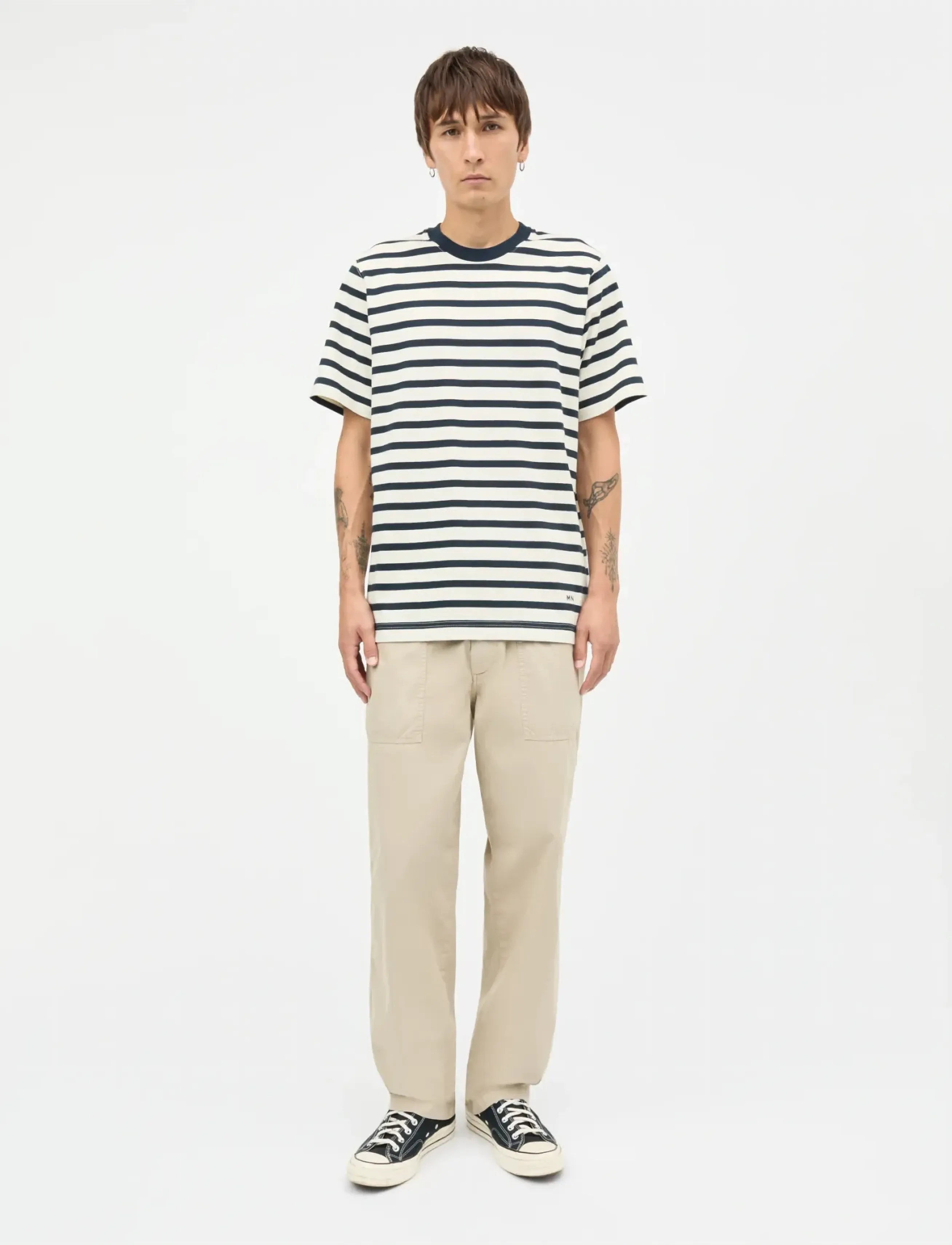 Mads Nørgaard Cotton Jersey Stripe Frode Tee - Kortärmade t-shirts - VANILLA ICE/SKY CAPTAIN / white