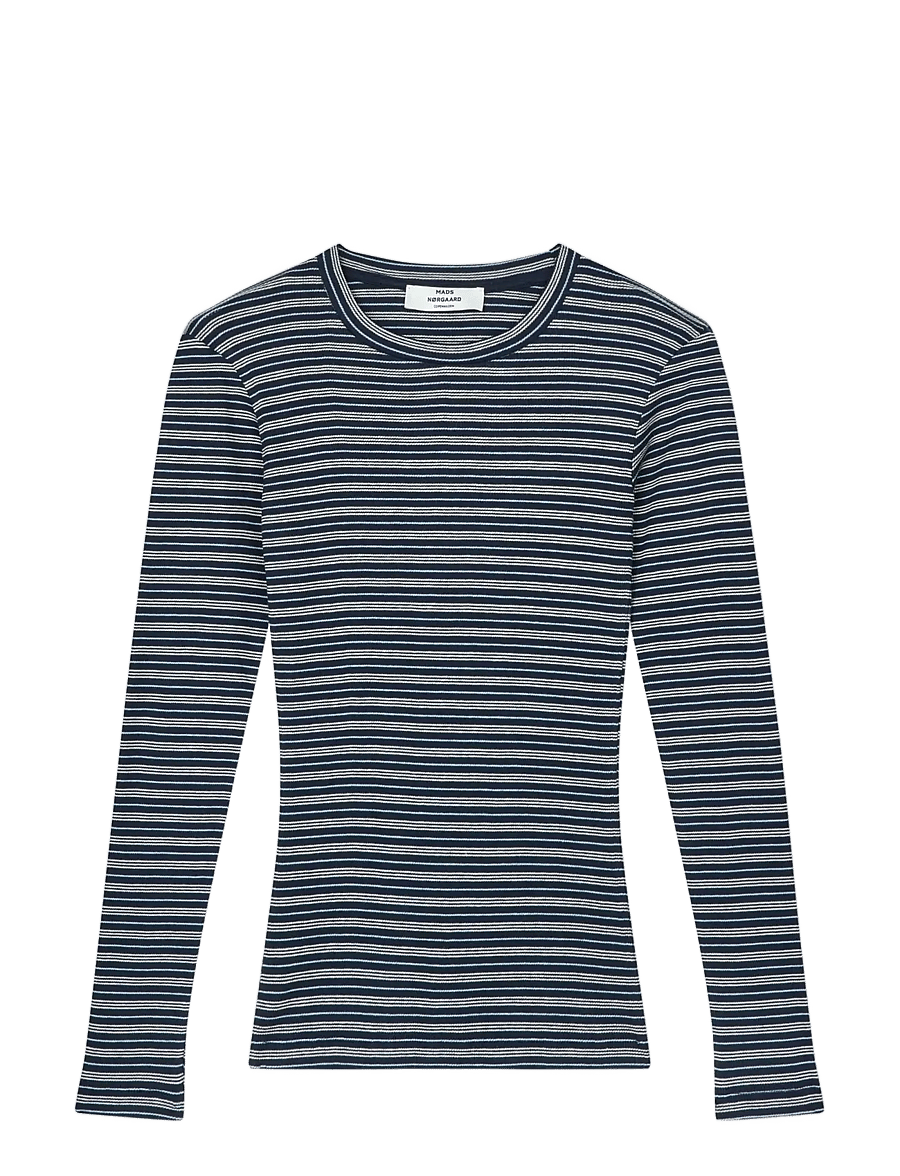 Mads Nørgaard - 2x2 Cotton Stripe Tuba Tee LS - langärmlige tops - sky captain/vanilla ice/cashme - 1