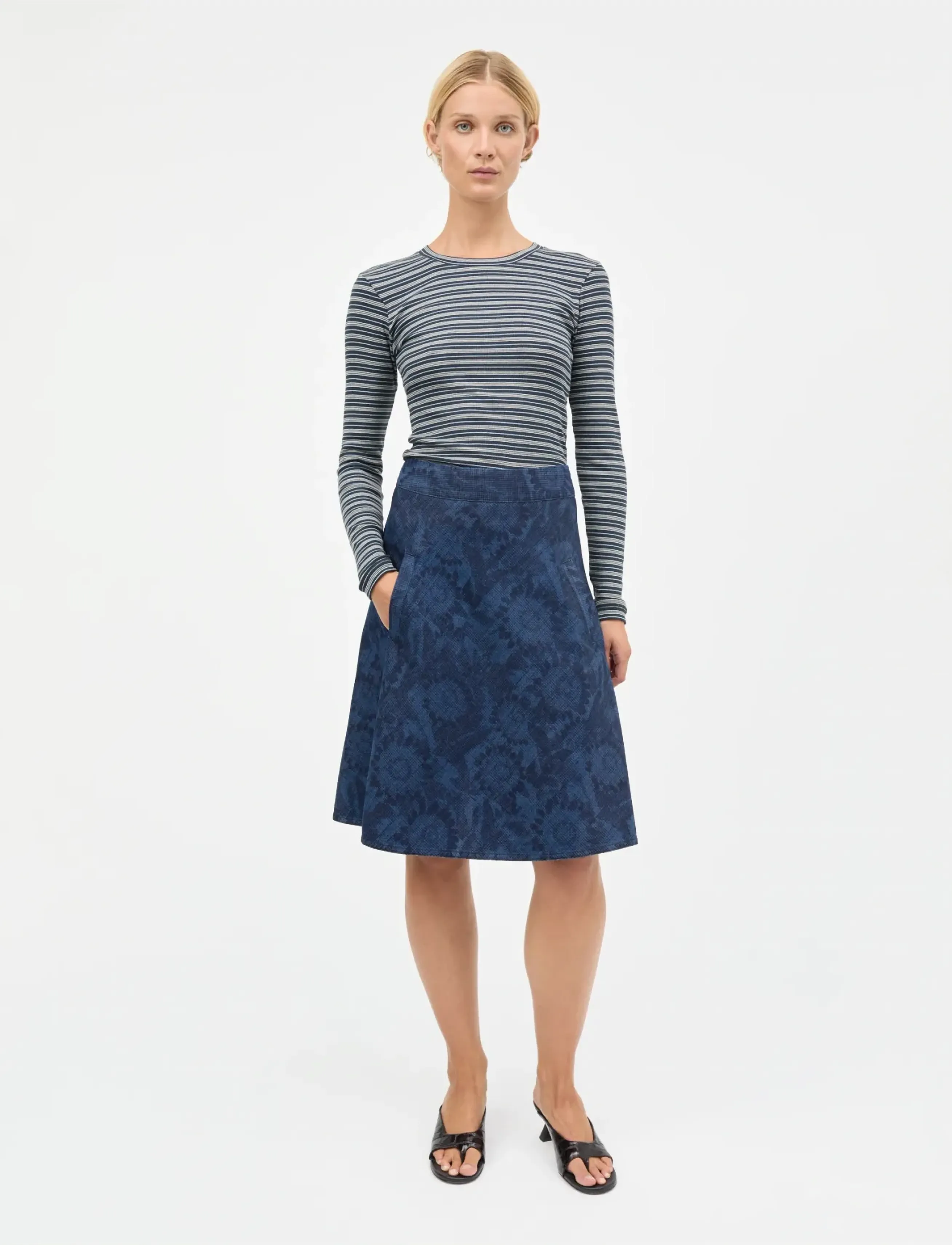 Mads Nørgaard 2x2 Cotton Stripe Tuba Tee LS - T-paidat & topit - SKY CAPTAIN/VANILLA ICE/CASHME / navy