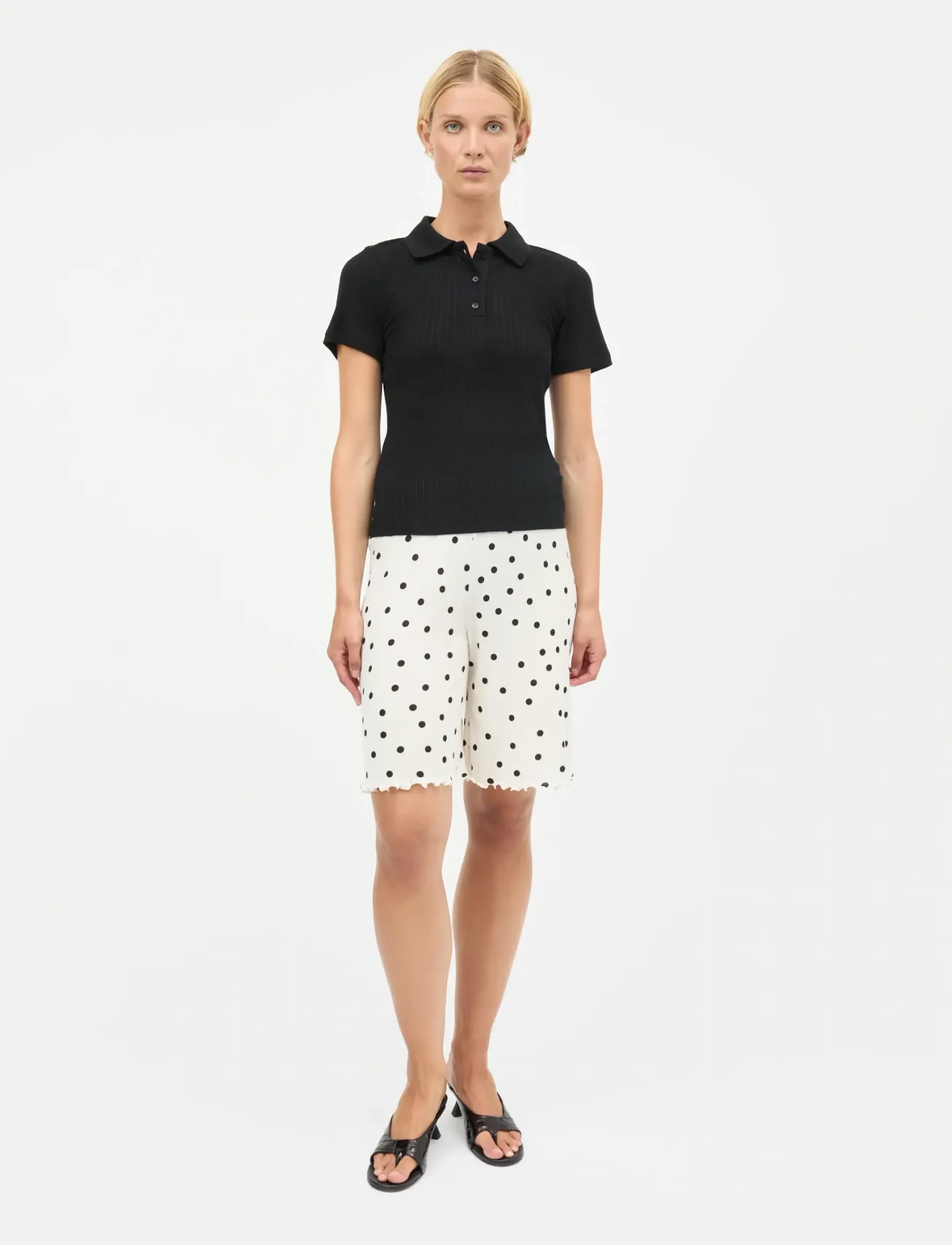 Mads Nørgaard Pointella Layla Polo Tee, Kvinder, Ribbet Polo Skjorte, Sort, Str: M