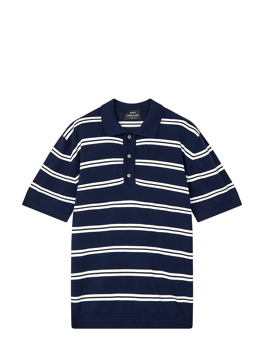 Mads Nørgaard - Tight Cotton Tristan Knit SS ST. - kortærmede poloer - sky captain/vanilla ice - 1