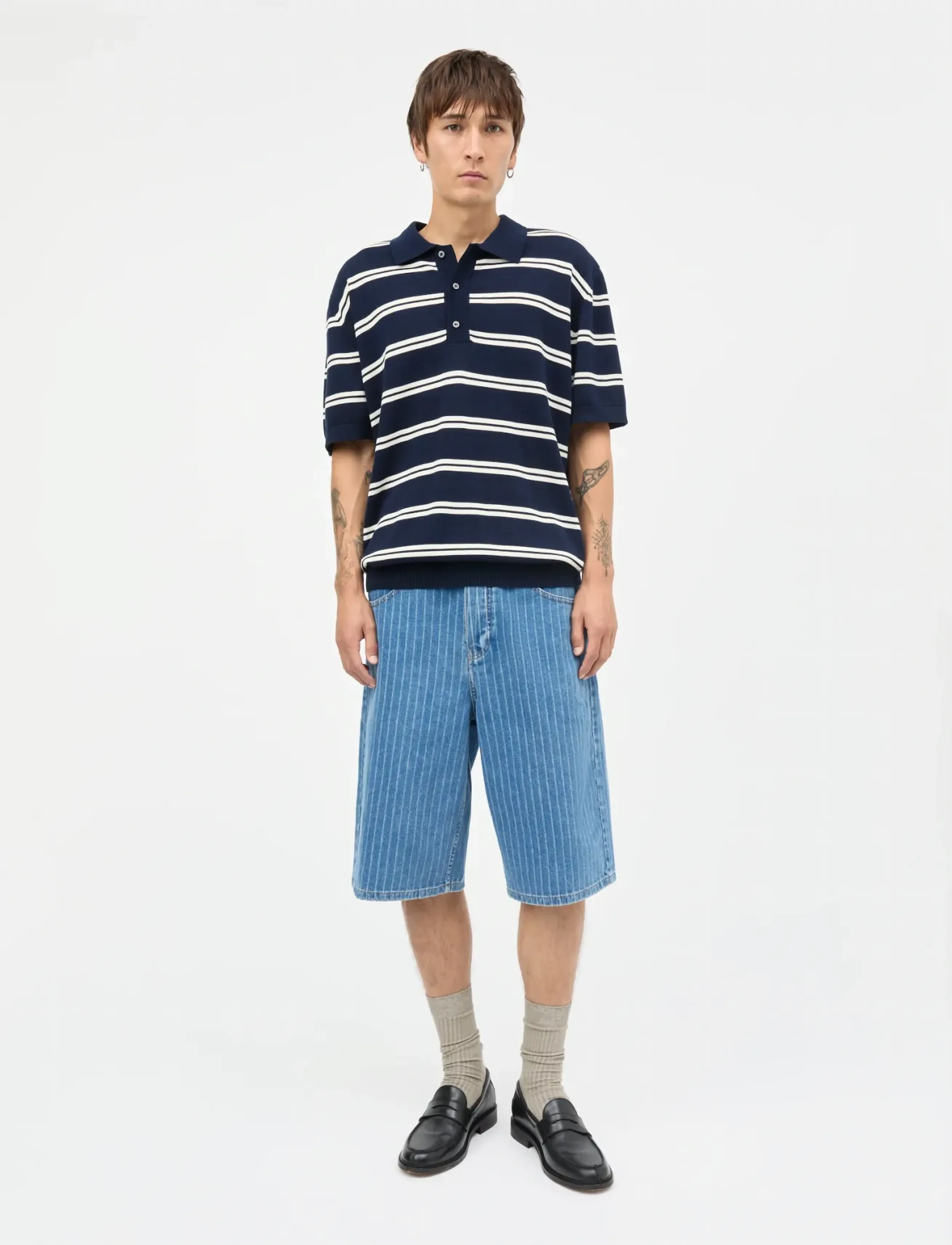 Mads Nørgaard Tight Cotton Tristan Knit SS ST. - Shoppa efter stil - SKY CAPTAIN/VANILLA ICE / navy
