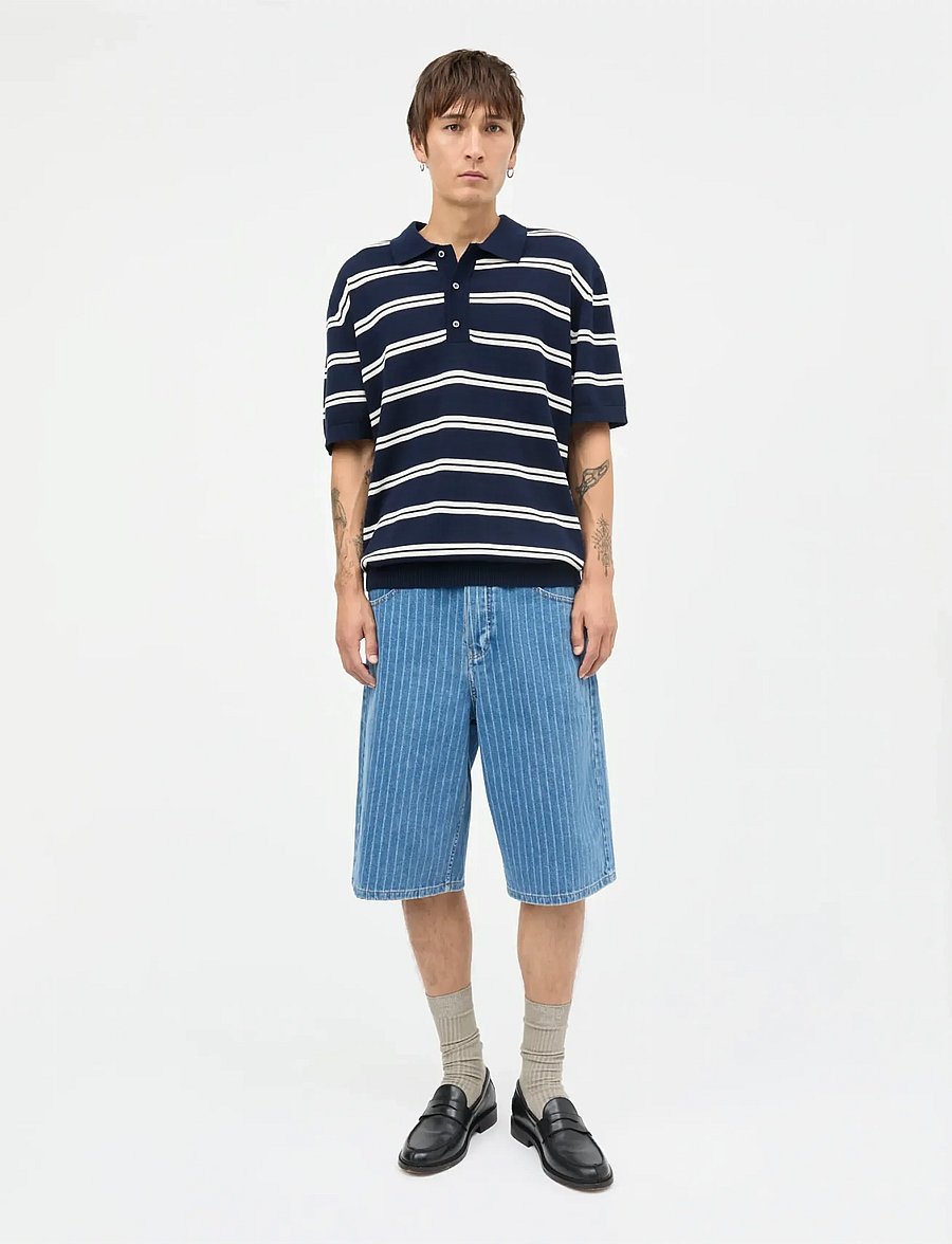 Mads Nørgaard - Tight Cotton Tristan Knit SS ST. - kortærmede poloer - sky captain/vanilla ice - 0