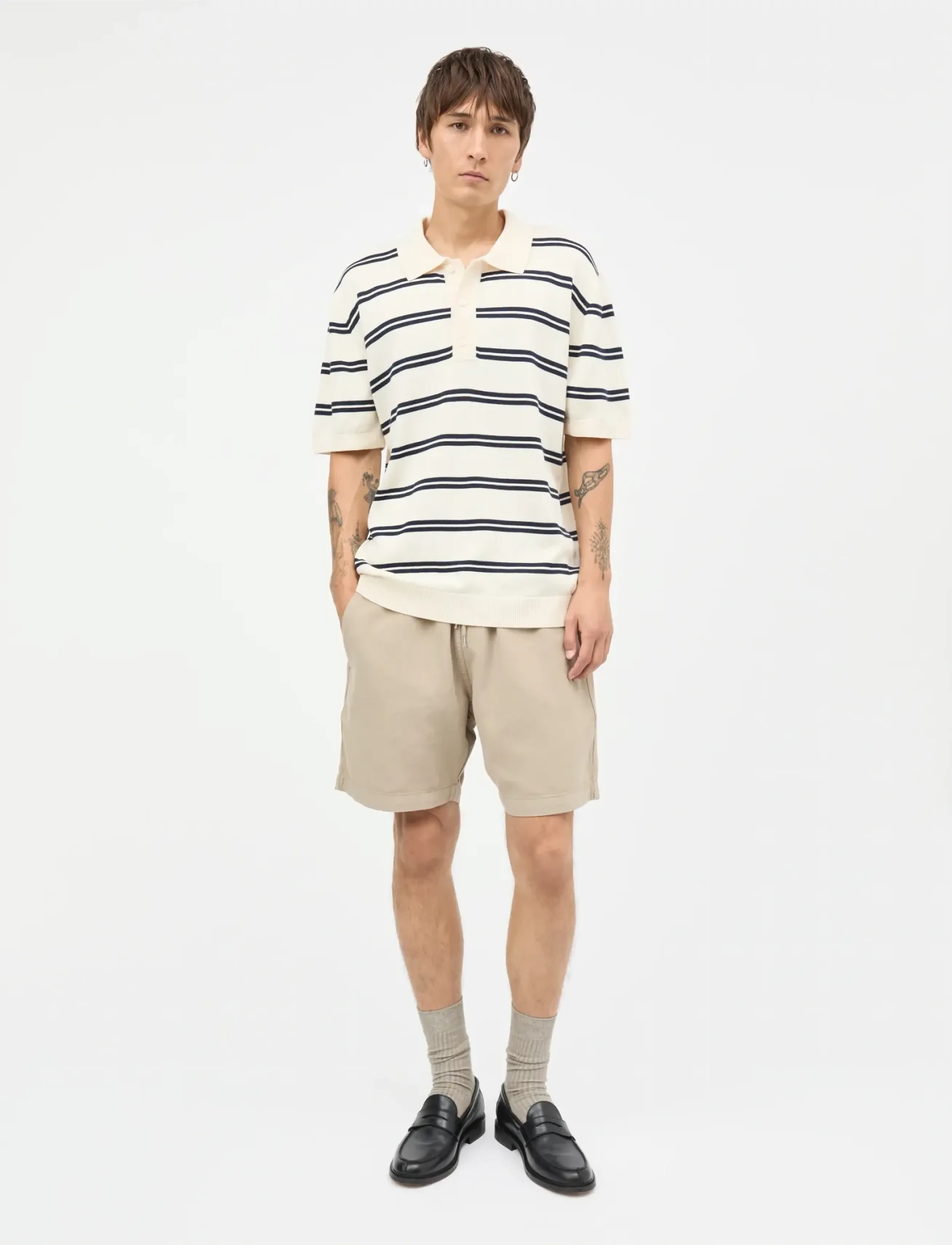 Mads Nørgaard Tight Cotton Tristan Knit SS ST. - Klær - VANILLA ICE/SKY CAPTAIN / cream
