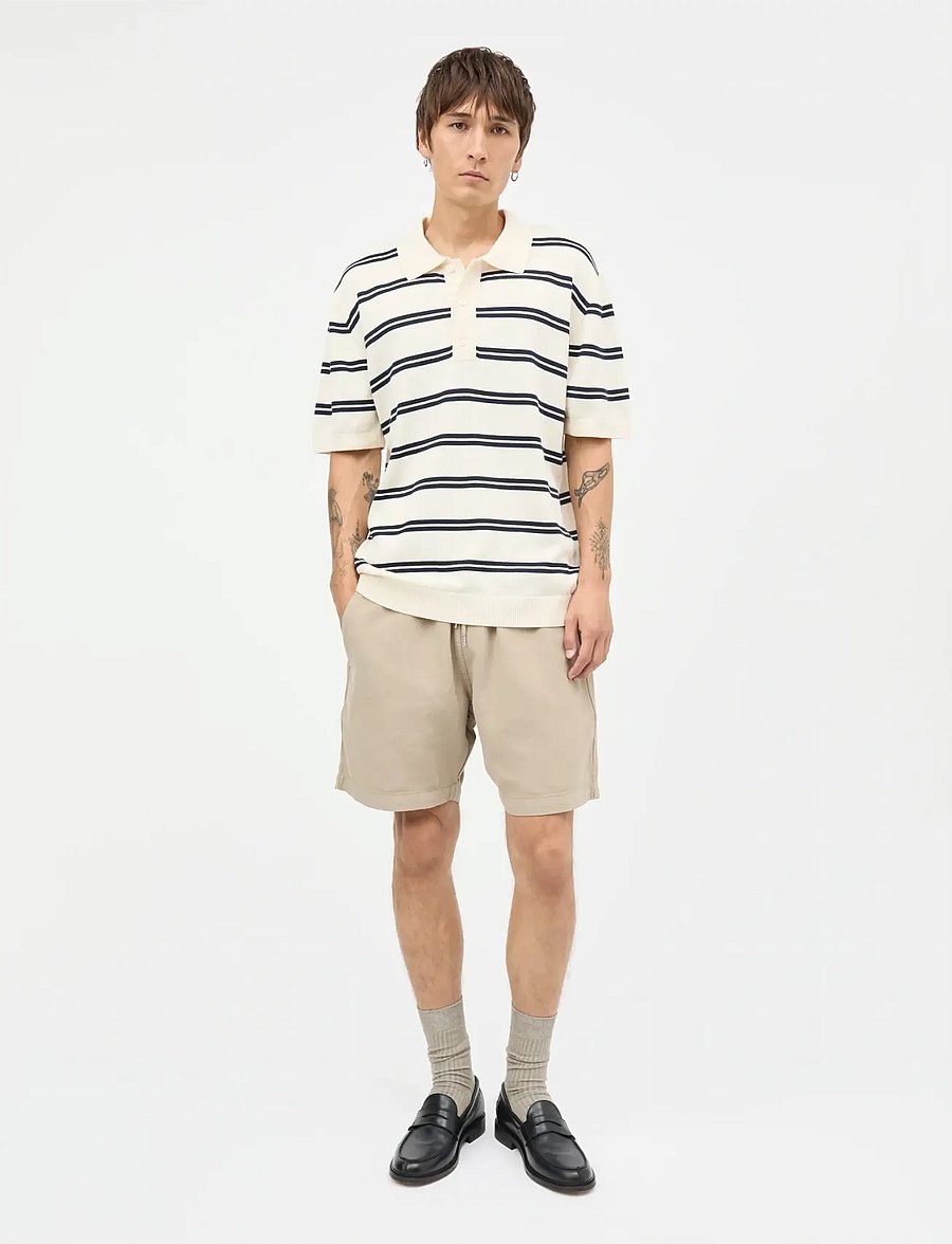 Mads Nørgaard - Tight Cotton Tristan Knit SS ST. - kortærmede poloer - vanilla ice/sky captain - 0