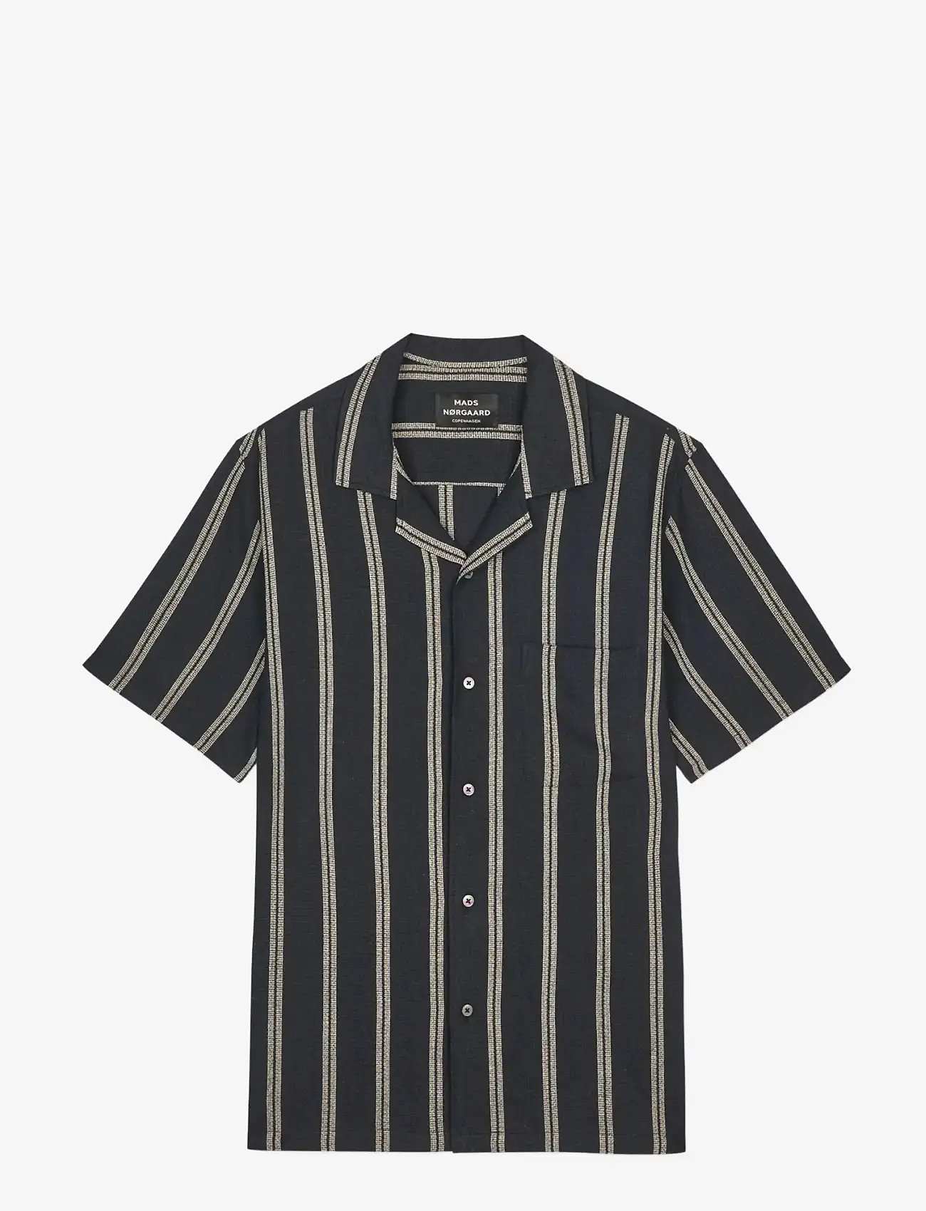 Mads Nørgaard - Texture Kenji Shirt SS ST. - stribede skjorter - black/plaza taupe - 1
