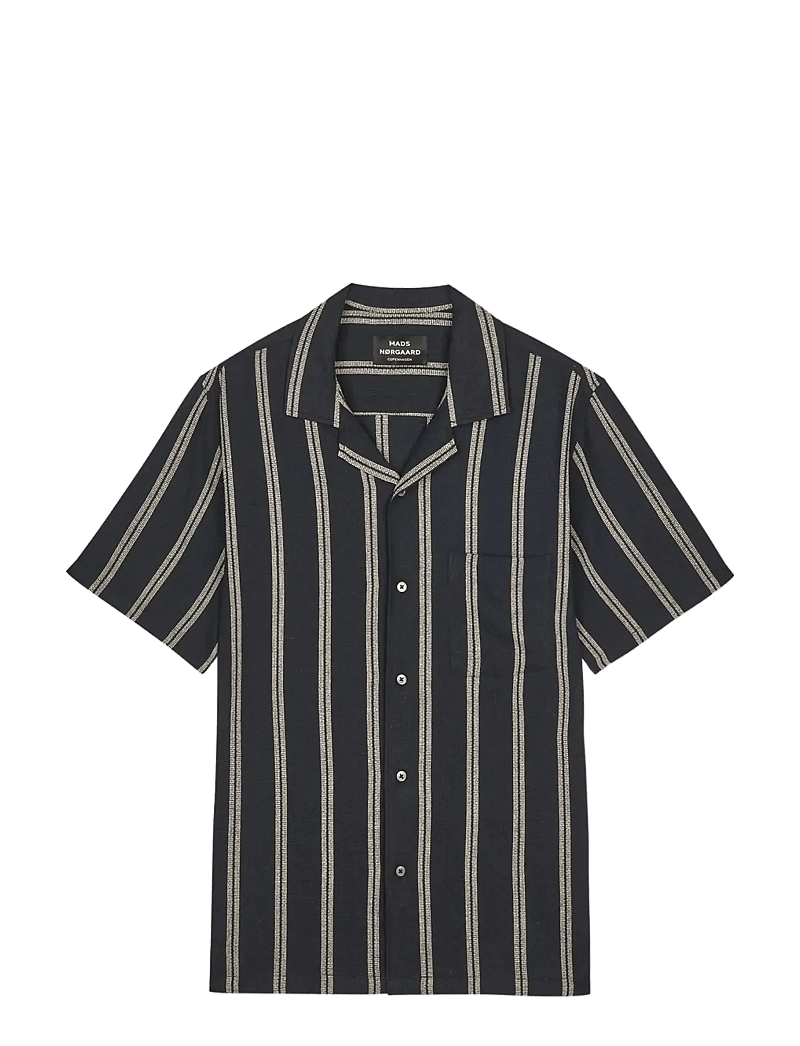 Mads Nørgaard - Texture Kenji Shirt SS ST. - stribede skjorter - black/plaza taupe - 1