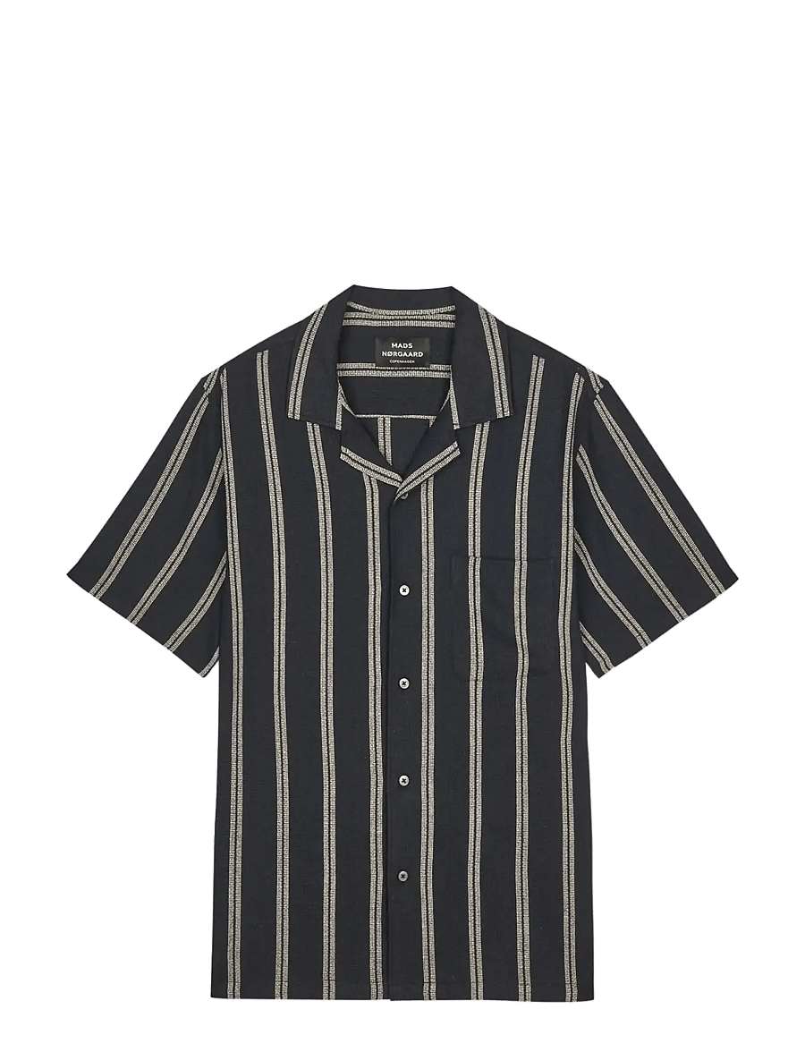 Mads Nørgaard - Texture Kenji Shirt SS ST. - gestreifte hemden - black/plaza taupe - 1
