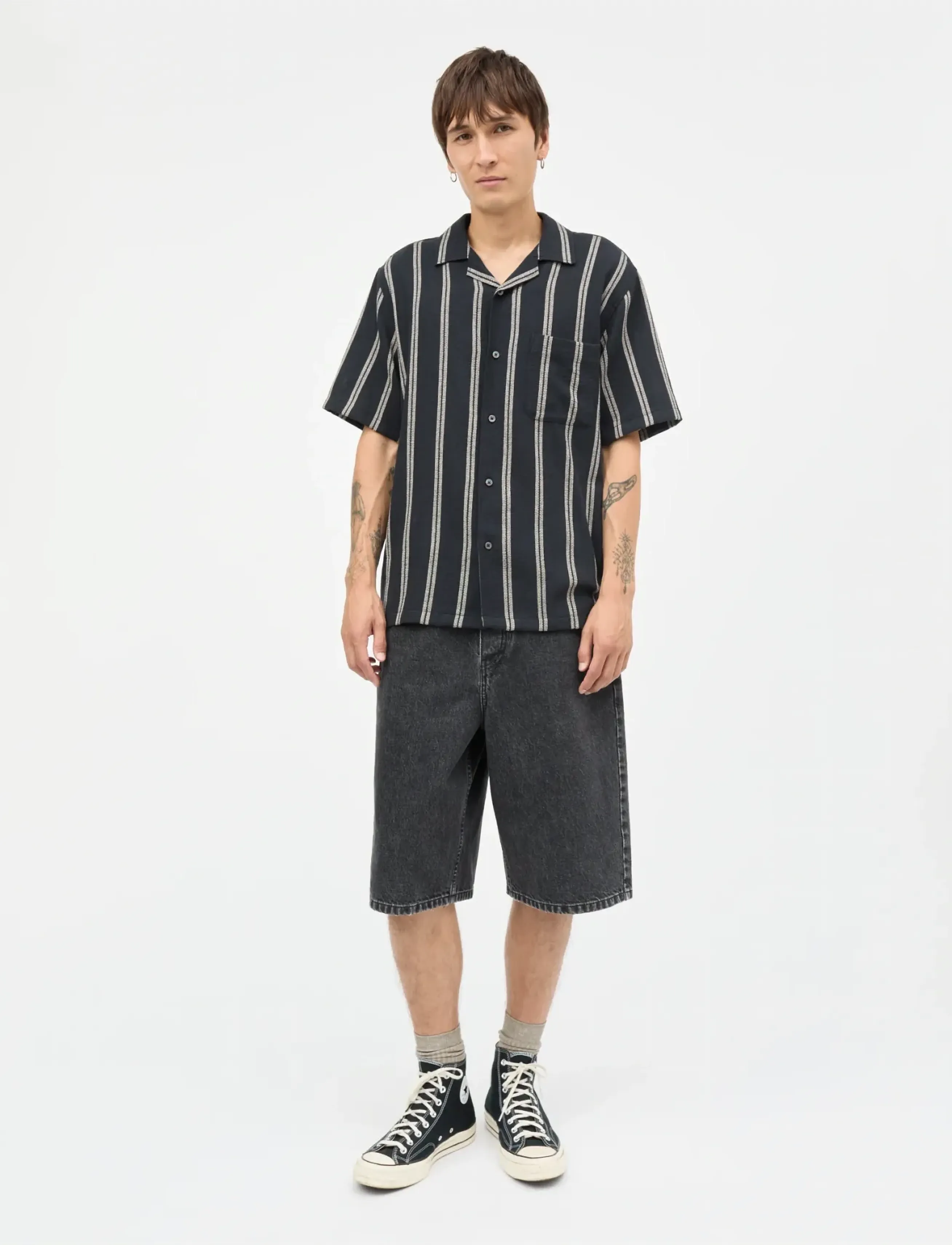 Mads Nørgaard Texture Kenji Shirt SS ST. - New arrivals - BLACK/PLAZA TAUPE / black