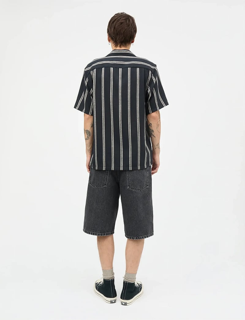 Mads Nørgaard - Texture Kenji Shirt SS ST. - stribede skjorter - black/plaza taupe - 2