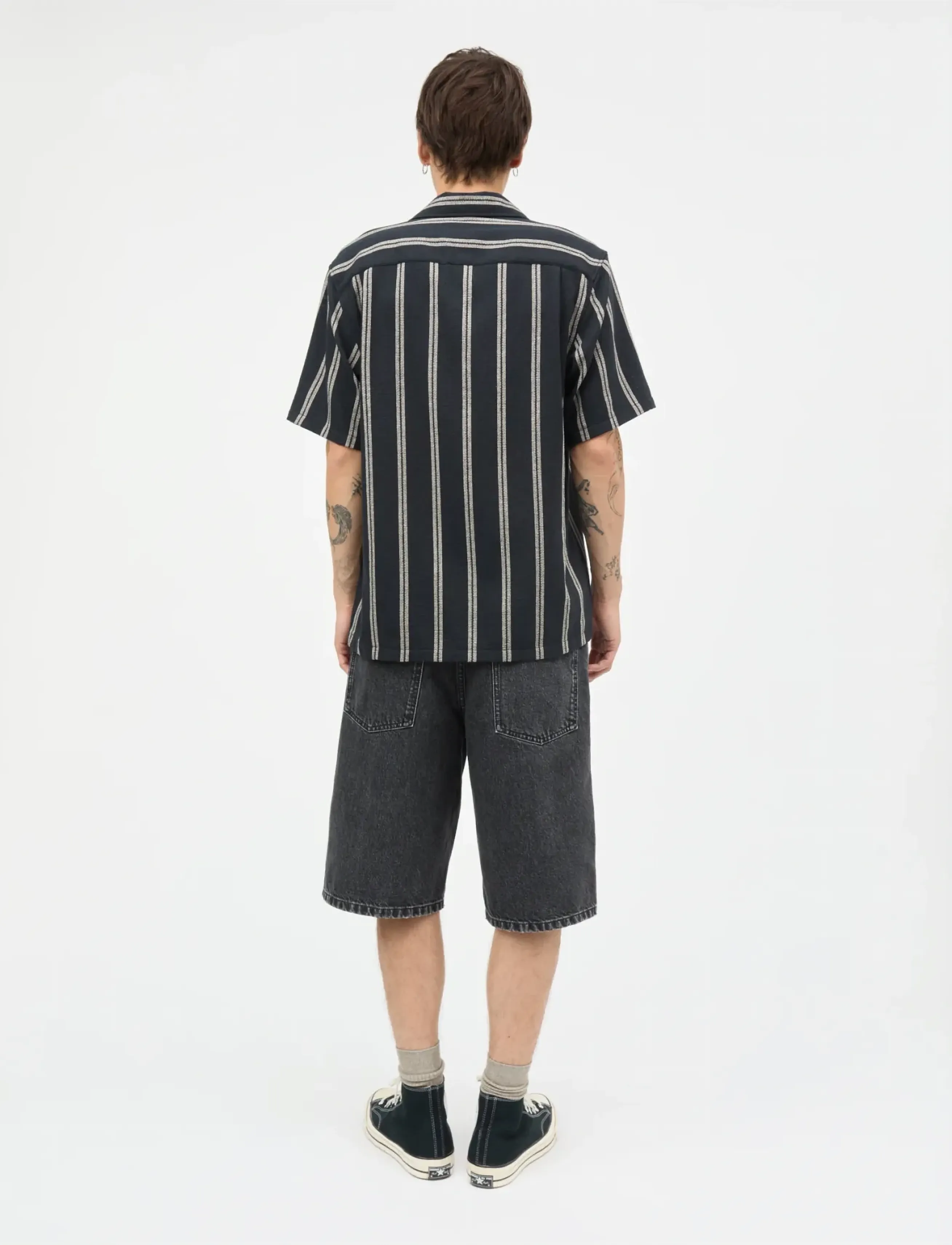 Mads Nørgaard - Texture Kenji Shirt SS ST. - striped shirts - black/plaza taupe - 2