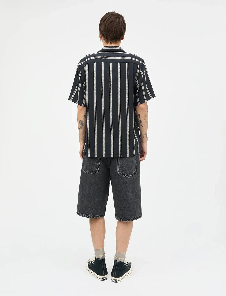 Mads Nørgaard - Texture Kenji Shirt SS ST. - gestreifte hemden - black/plaza taupe - 2