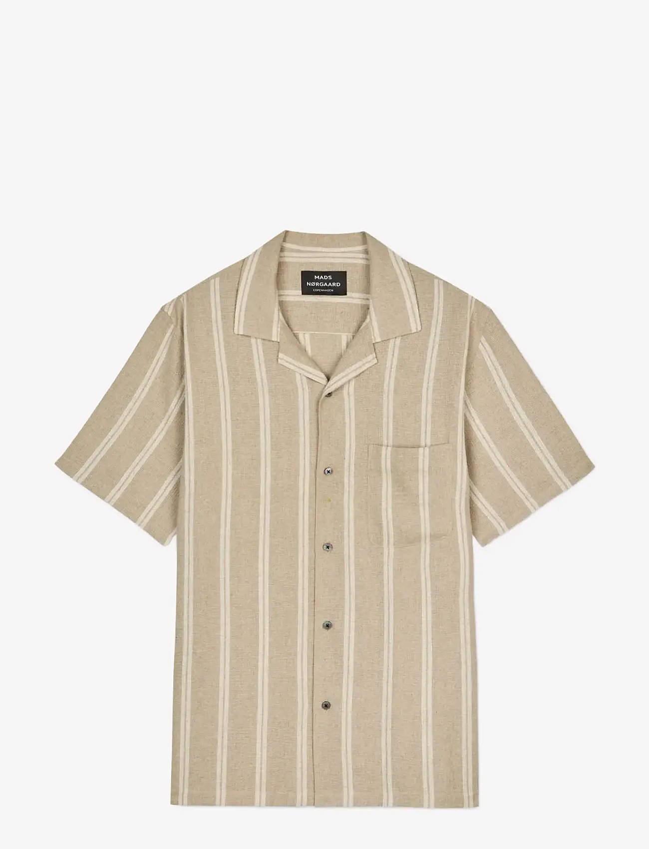 Mads Nørgaard - Texture Kenji Shirt SS ST. - stribede skjorter - plaza taupe/vanilla ice - 1