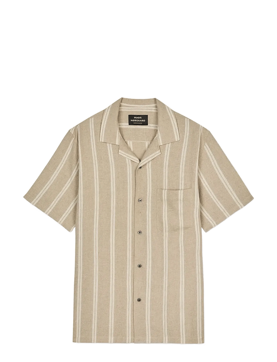 Mads Nørgaard - Texture Kenji Shirt SS ST. - randiga skjortor - plaza taupe/vanilla ice - 1