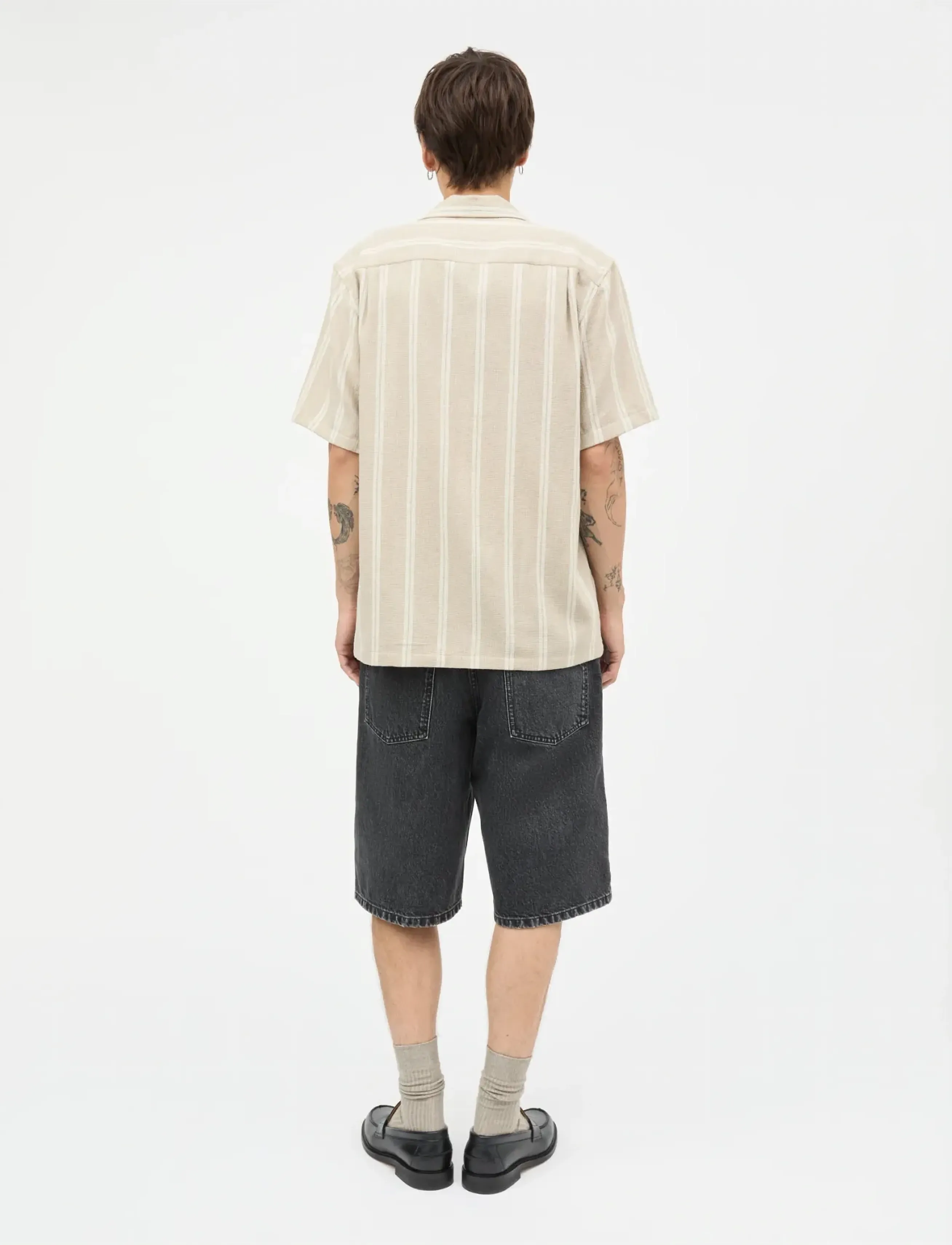 Mads Nørgaard - Texture Kenji Shirt SS ST. - striped shirts - plaza taupe/vanilla ice - 2