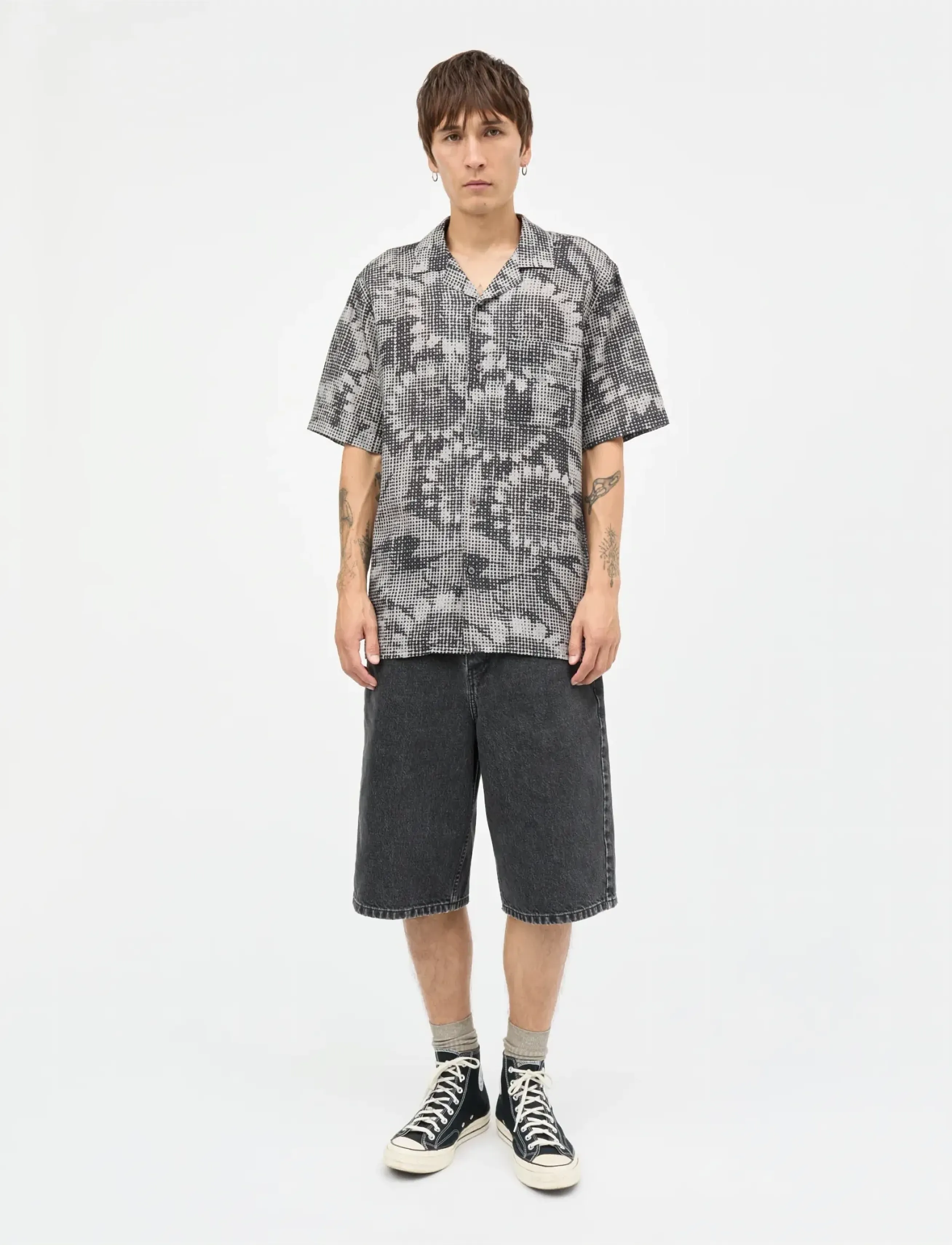 Mads Nørgaard Cotton Linen Kenji AOP Shirt SS - Riided - PLAZA TAUPE/SKY CAPTAIN AOP / black