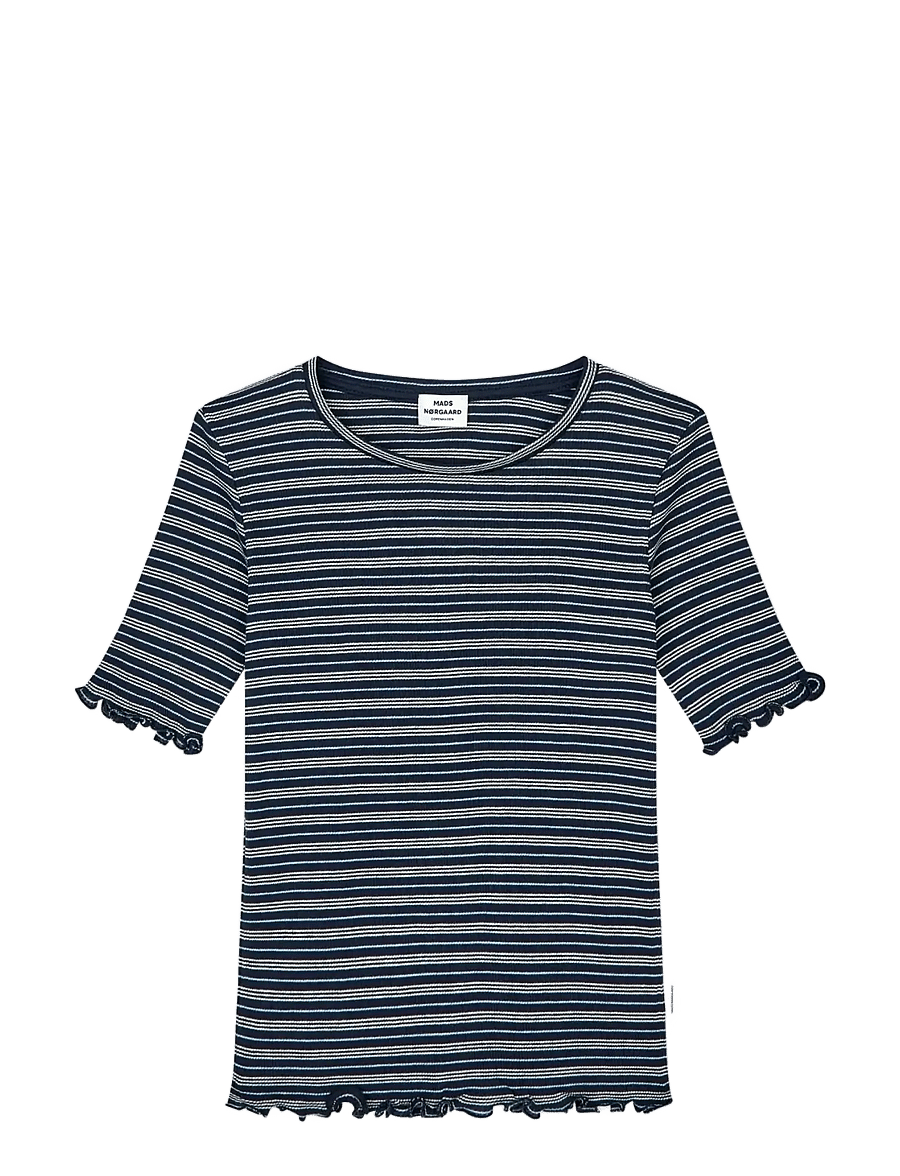 Mads Nørgaard - 2x2 Cotton Stripe Stripe Tuviana Tee - kortærmede t-shirts - sky captain/vanilla ice/cashme - 0