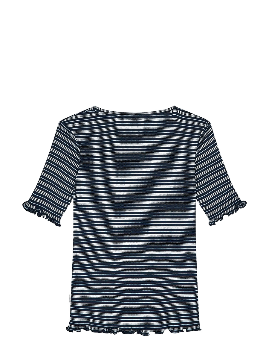Mads Nørgaard - 2x2 Cotton Stripe Stripe Tuviana Tee - kortærmede t-shirts - sky captain/vanilla ice/cashme - 1