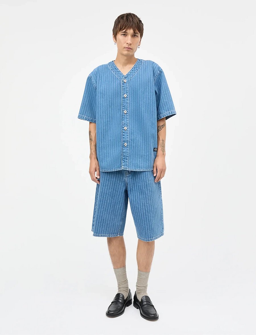 Mads Nørgaard - Striped Denim Hannes Shorts - džinsiniai šortai - light blue wash - 0