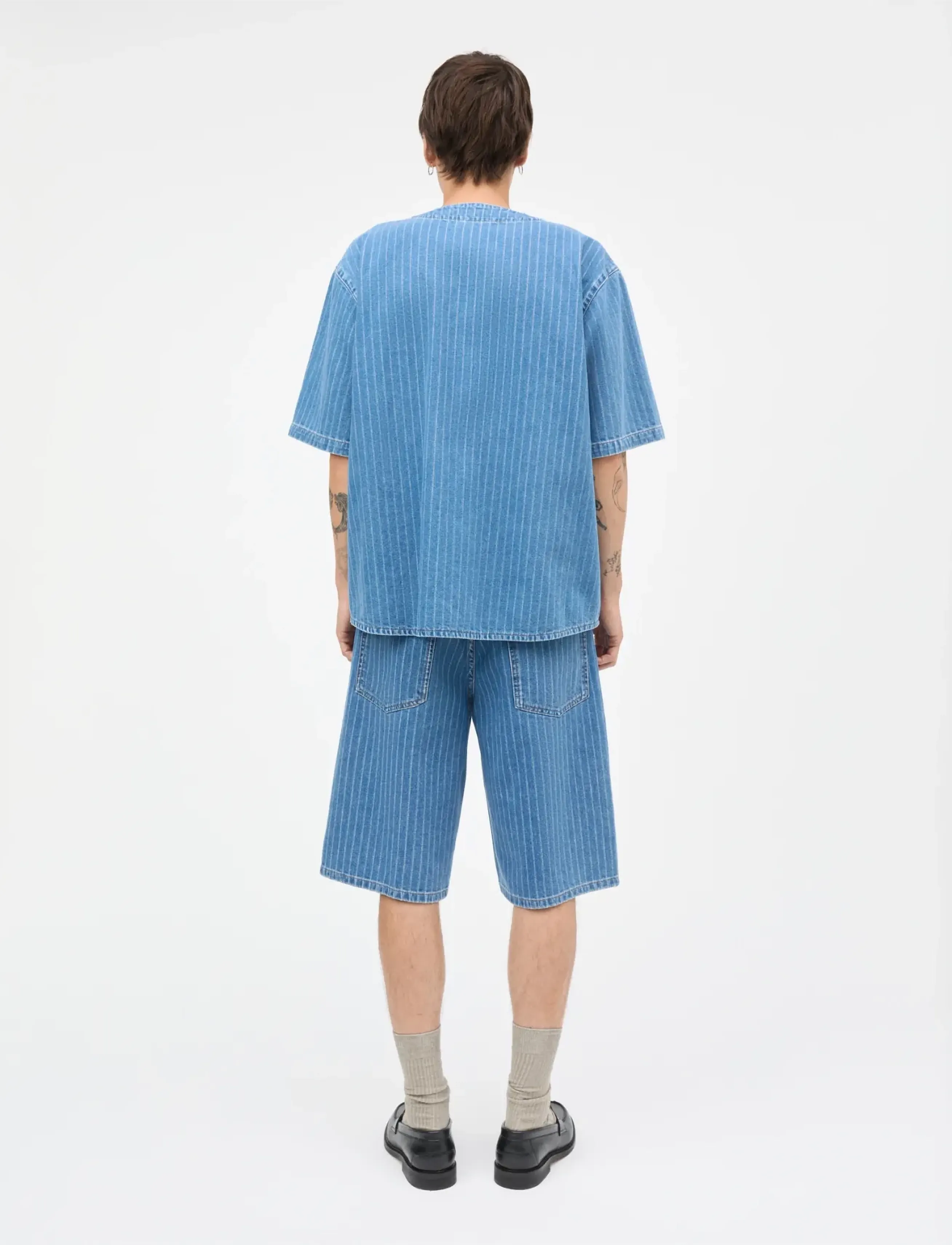 Mads Nørgaard - Striped Denim Hannes Shorts - jorts - light blue wash - 2