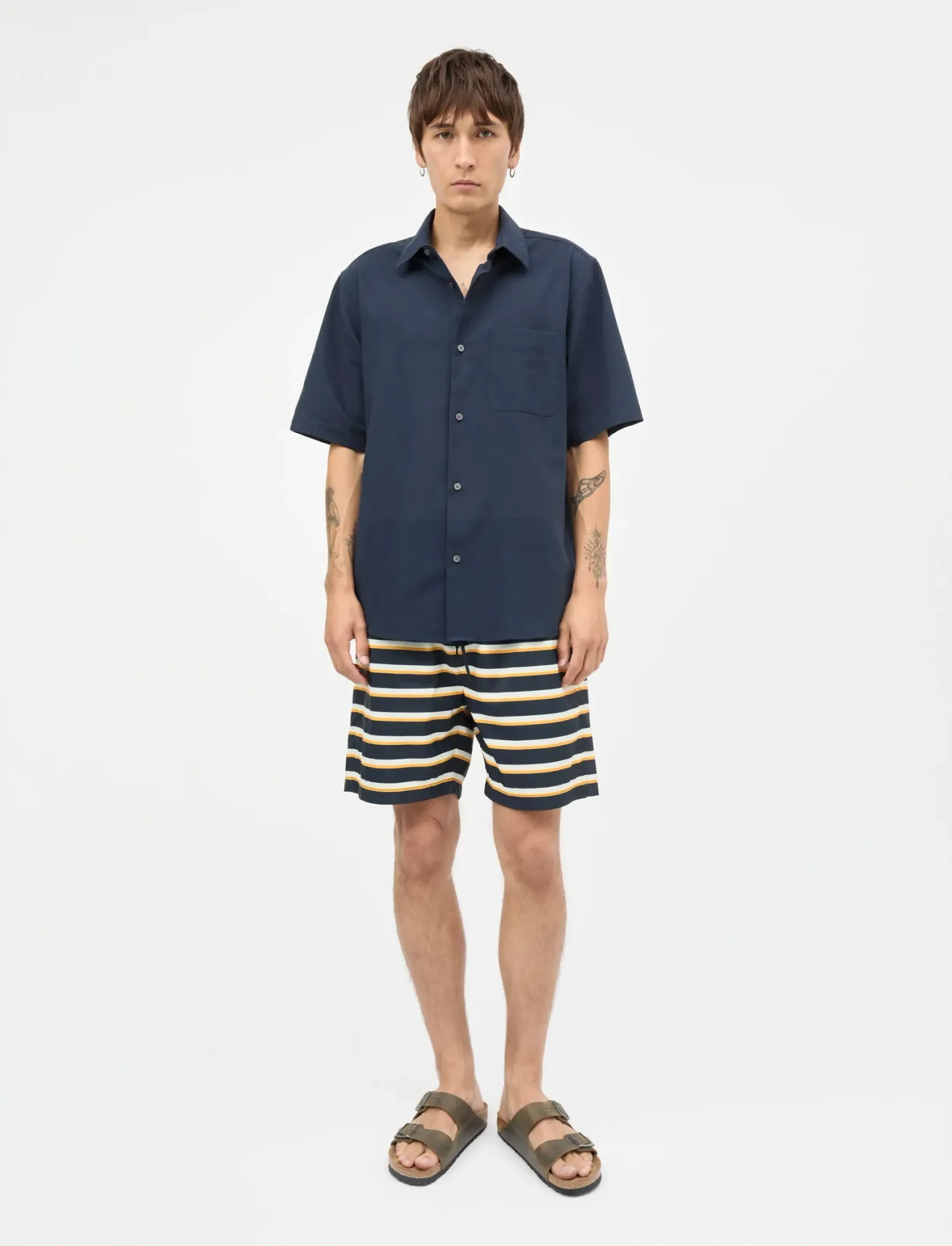 Mads Nørgaard Grida Cotton Victor Shirt Ss, S, Navy, Skjorter > Kortærmede Shirts, Herre