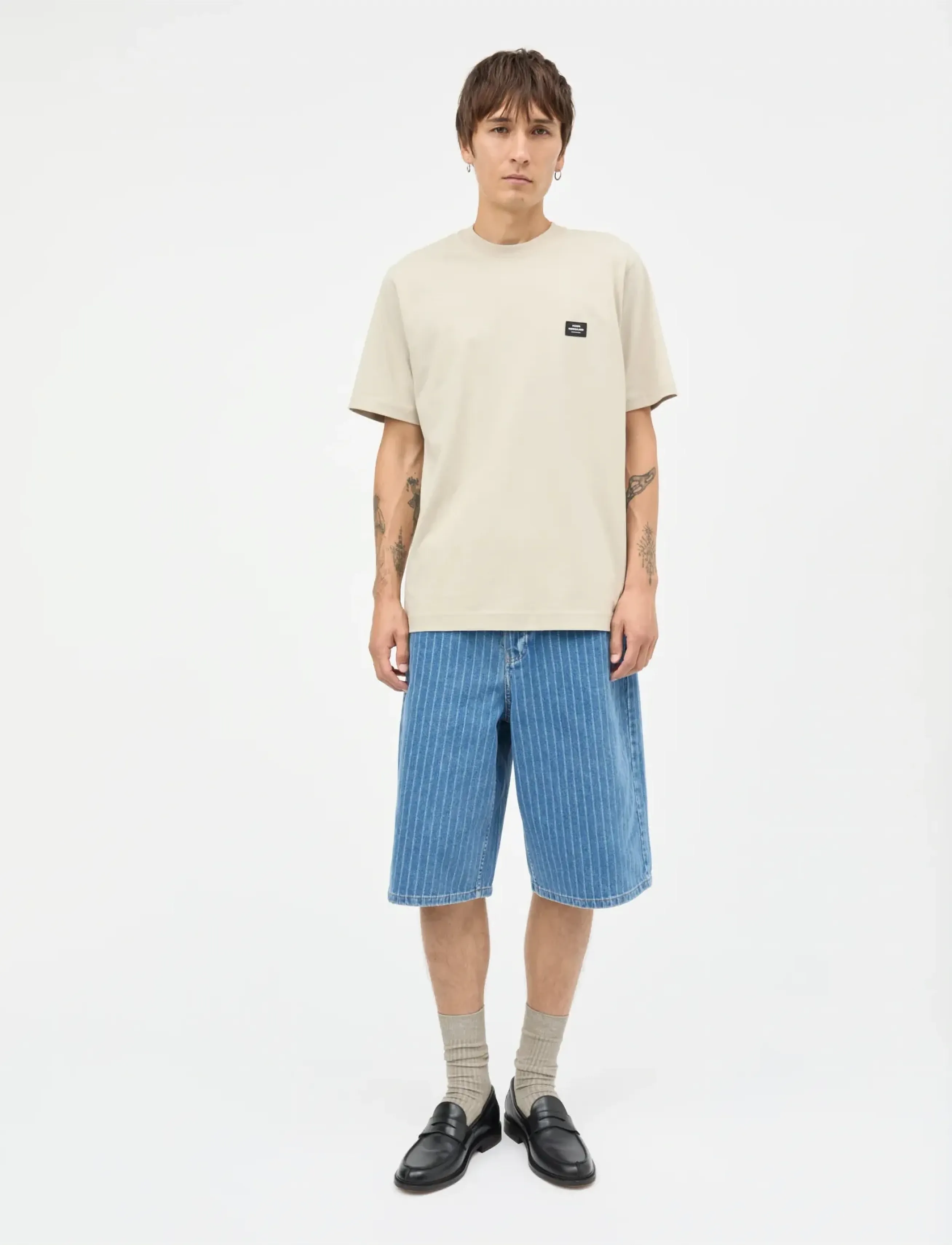 Mads Nørgaard Cotton Jersey Frode Patch Tee, Mænd, Patch T-Shirt, Beige, Str: XL