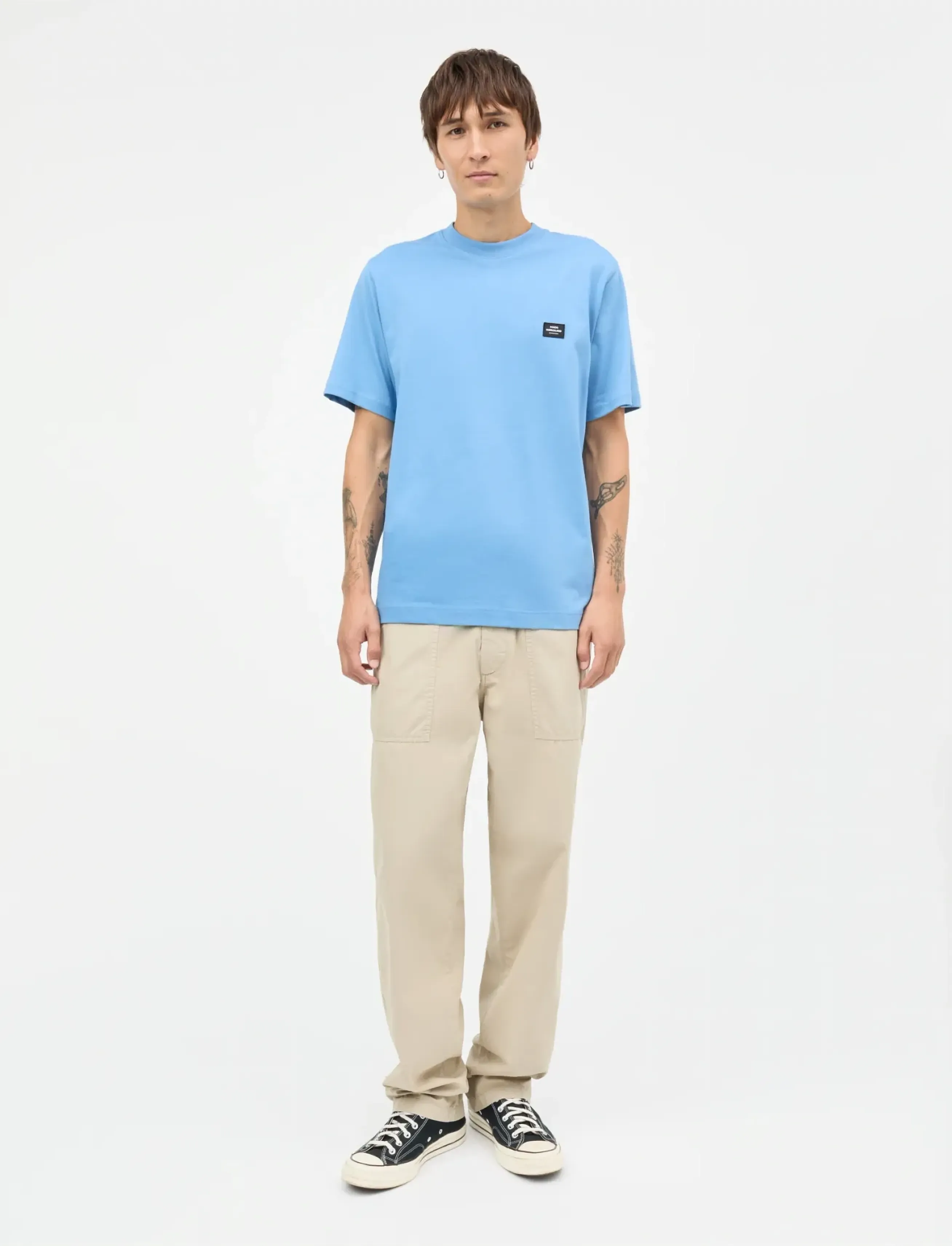 Mads Nørgaard Cotton Jersey Frode Patch Tee, Mænd, Patch T-Shirt, Blå, Str: M