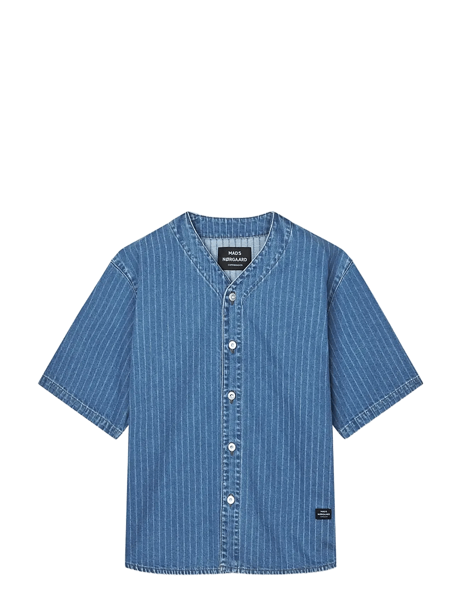 Mads Nørgaard - Striped Denim Paradise Shirt - stribede skjorter - light blue wash - 1