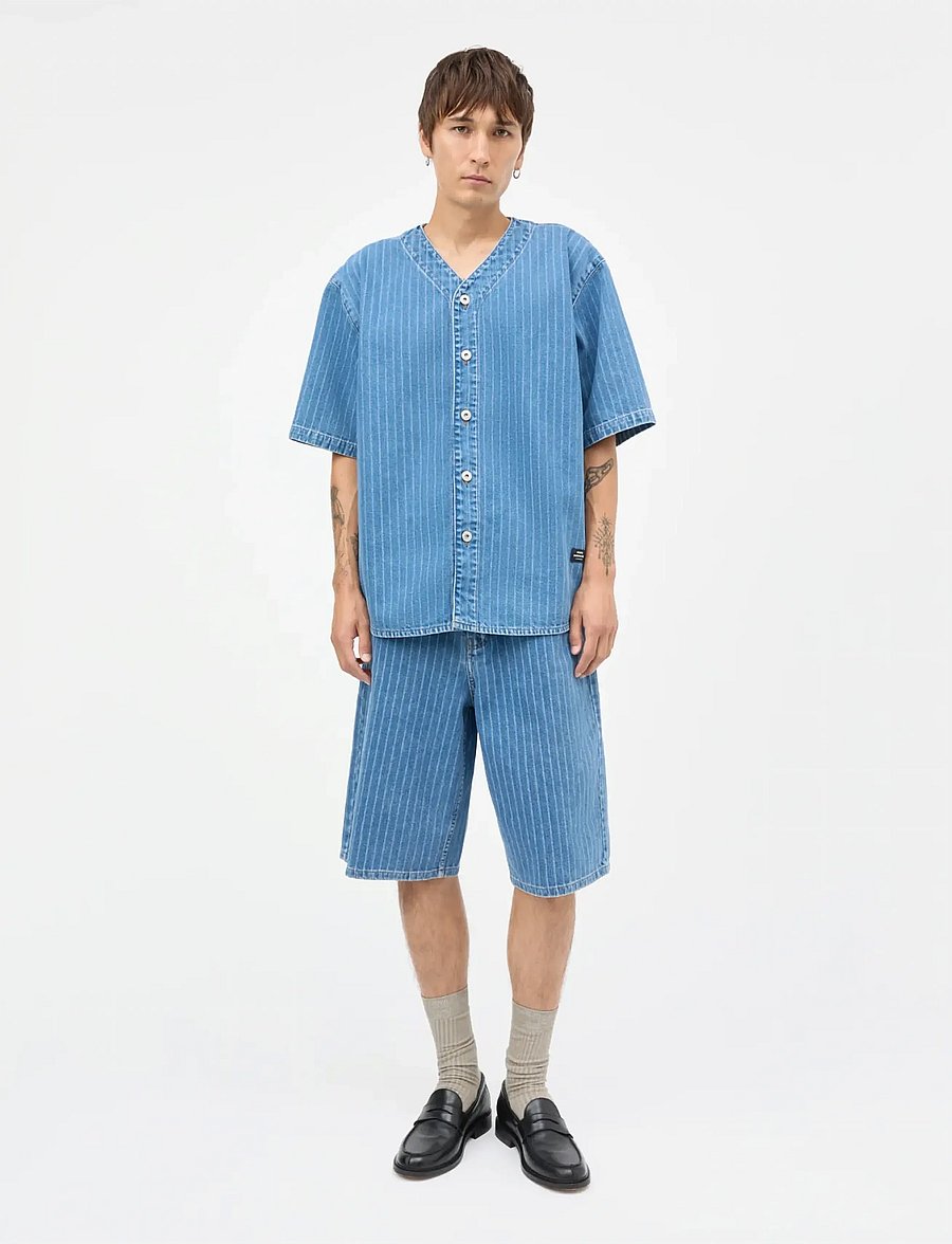 Mads Nørgaard - Striped Denim Paradise Shirt - stribede skjorter - light blue wash - 0