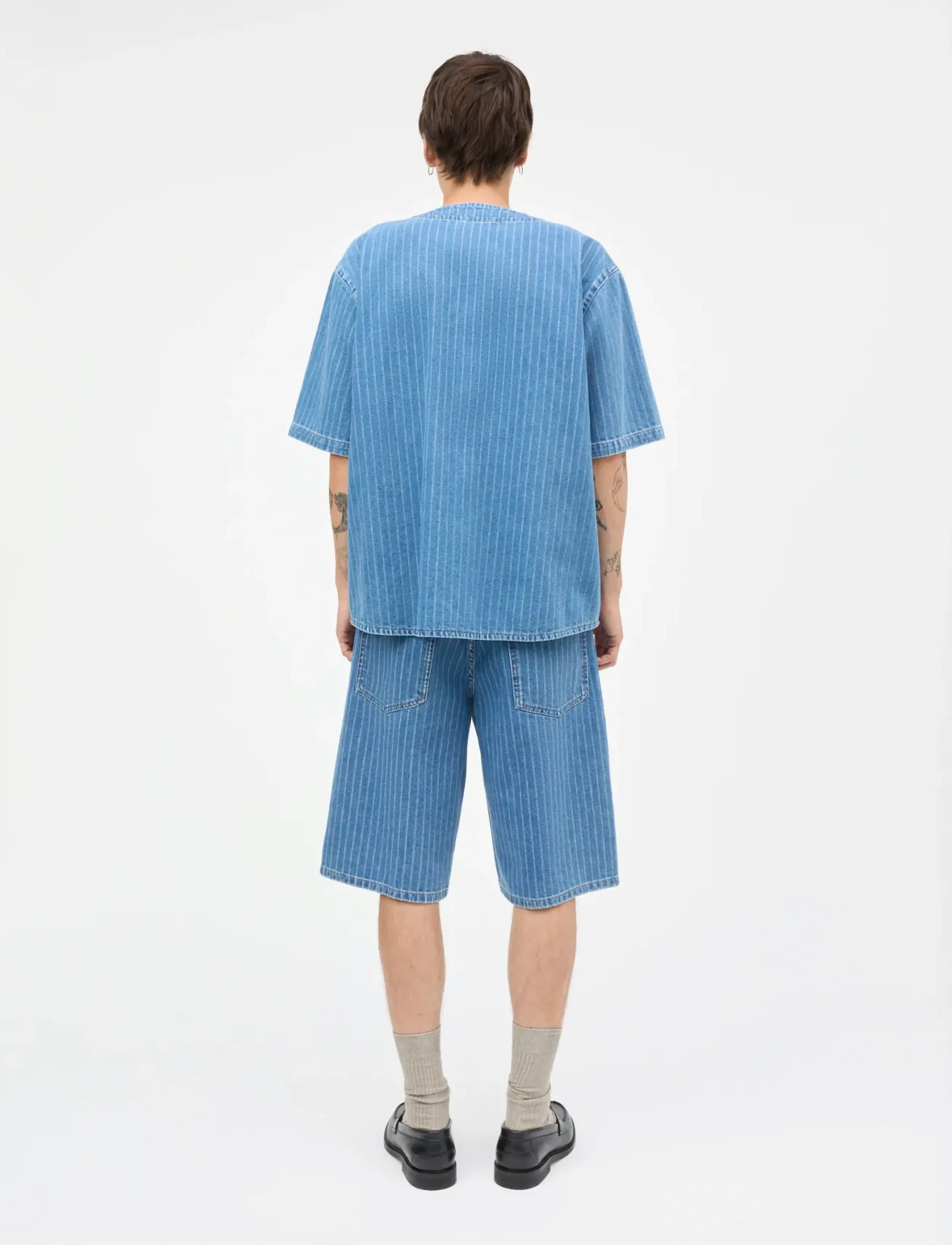 Mads Nørgaard - Striped Denim Paradise Shirt - stribede skjorter - light blue wash - 2