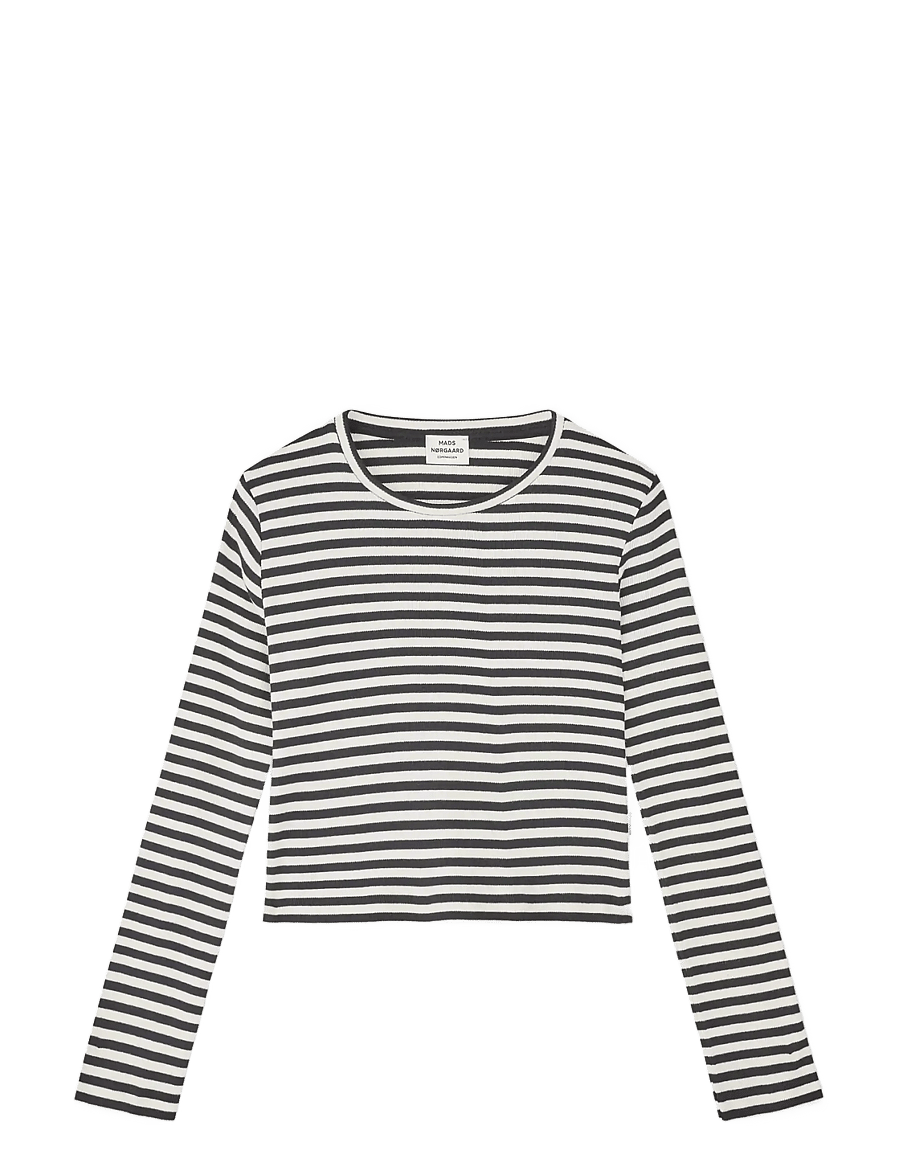 Mads Nørgaard - 2x2 Cotton Stripe Tikka Top - langärmelig - black/vanilla ice - 0